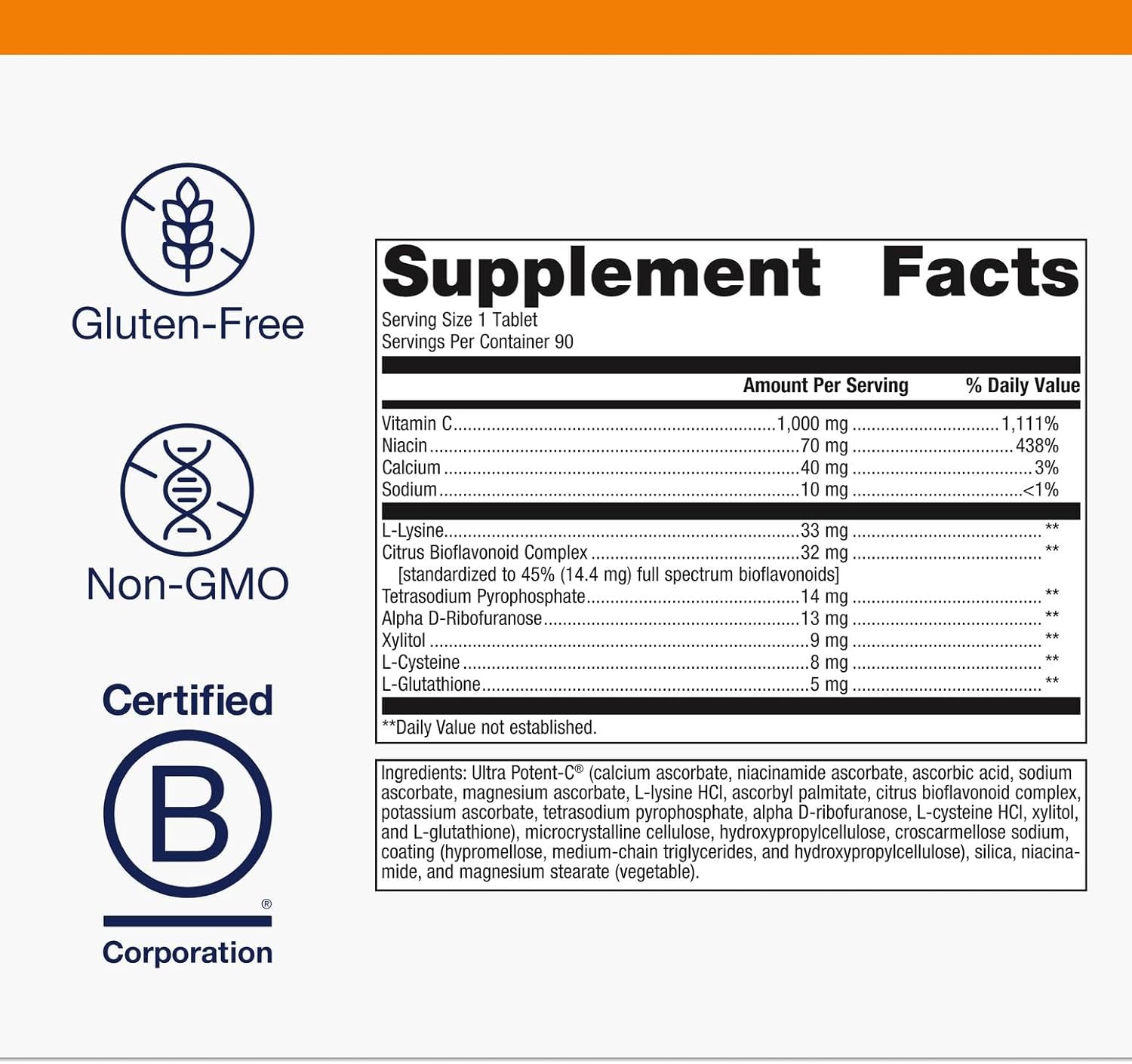 Metagenics Ultra Potent-C 1000 - Buffered Vitamin C Supplement with Antioxidant Support - Supports Immune Health, Collagen Formation & Stomach Comfort - Non-GMO & Gluten-Free - 90 Tablets - Image 4