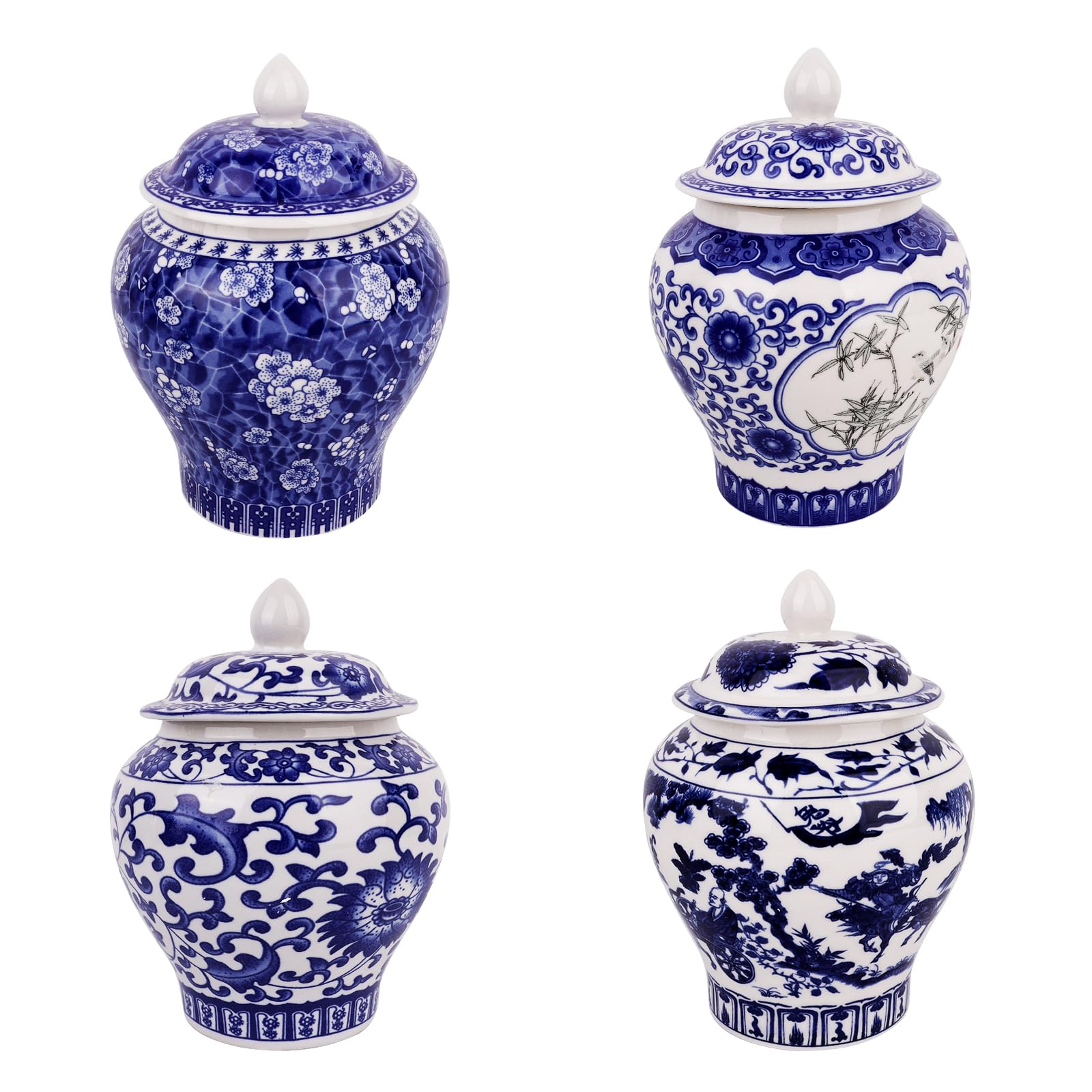 Vasos De Porcelana Azul E Branco - Conjunto Decorativo Chinoiserie
