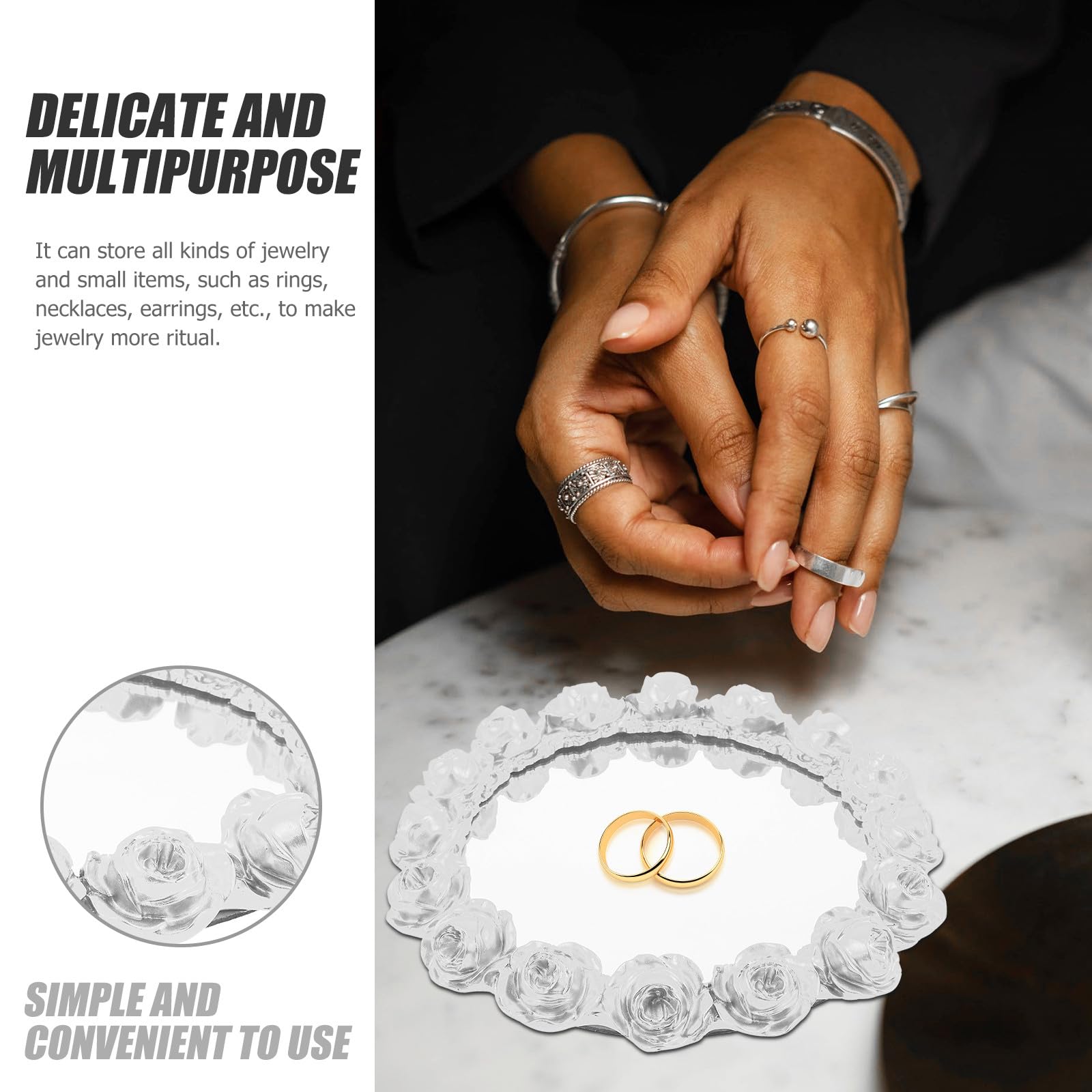 Bandeja y Servicio de Alimentos para Almacenamiento de Joyas y Diseño en Color Marfil de Resina con Espejo en Bodas y Fiestas