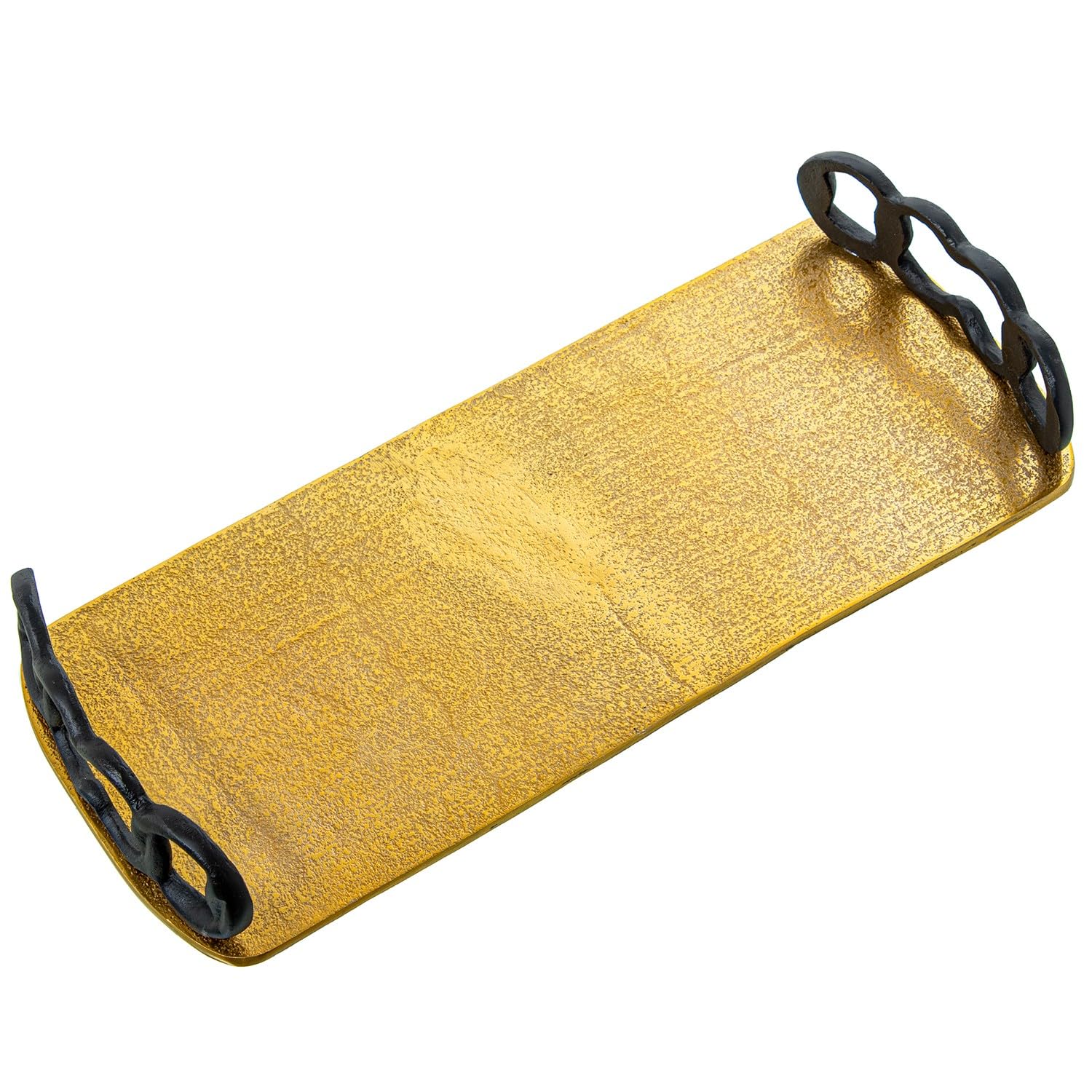 Bandeja Rectangular con Asas de Aluminio en Dorado y Negro 43x18x9 cm
