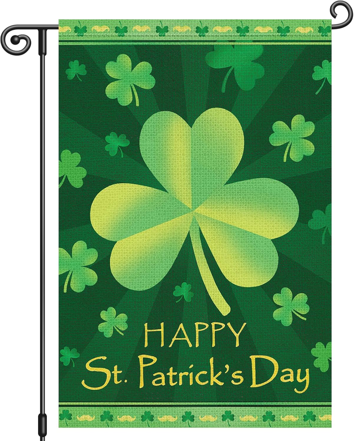 Louise Maelys Happy St Patrick's Day Garden Flag Lucky Shamrock Clover 12x18 Inch Double Sided Small Burlap Welcome Saint Patricks Spring Holiday Yard Outdoor Outside House Decor