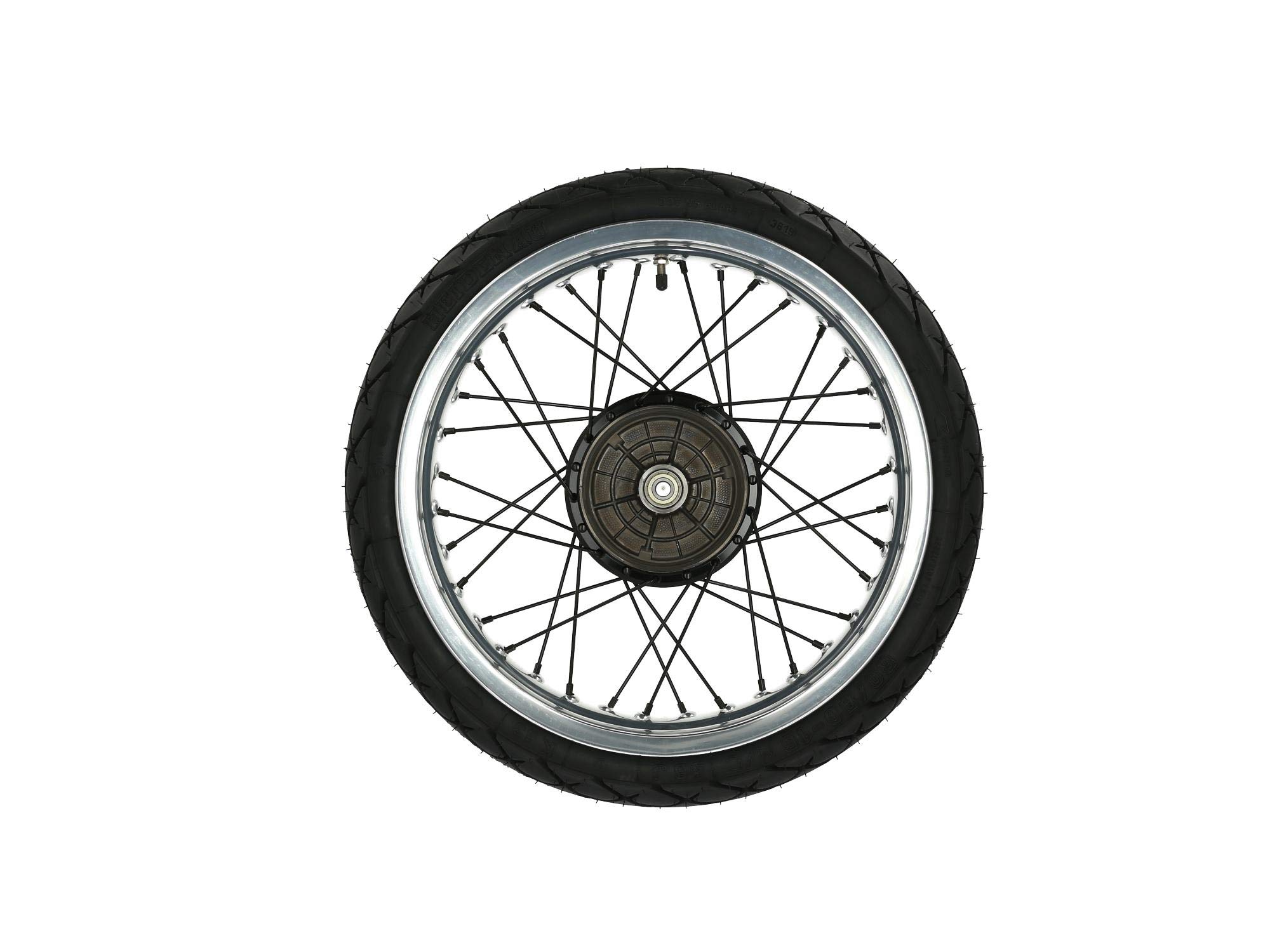 Tuning-Komplettrad hinten 2,5x16 Alufelge + Nabe und Speichen schwarz + Reifen 80/80 Heidenau K63