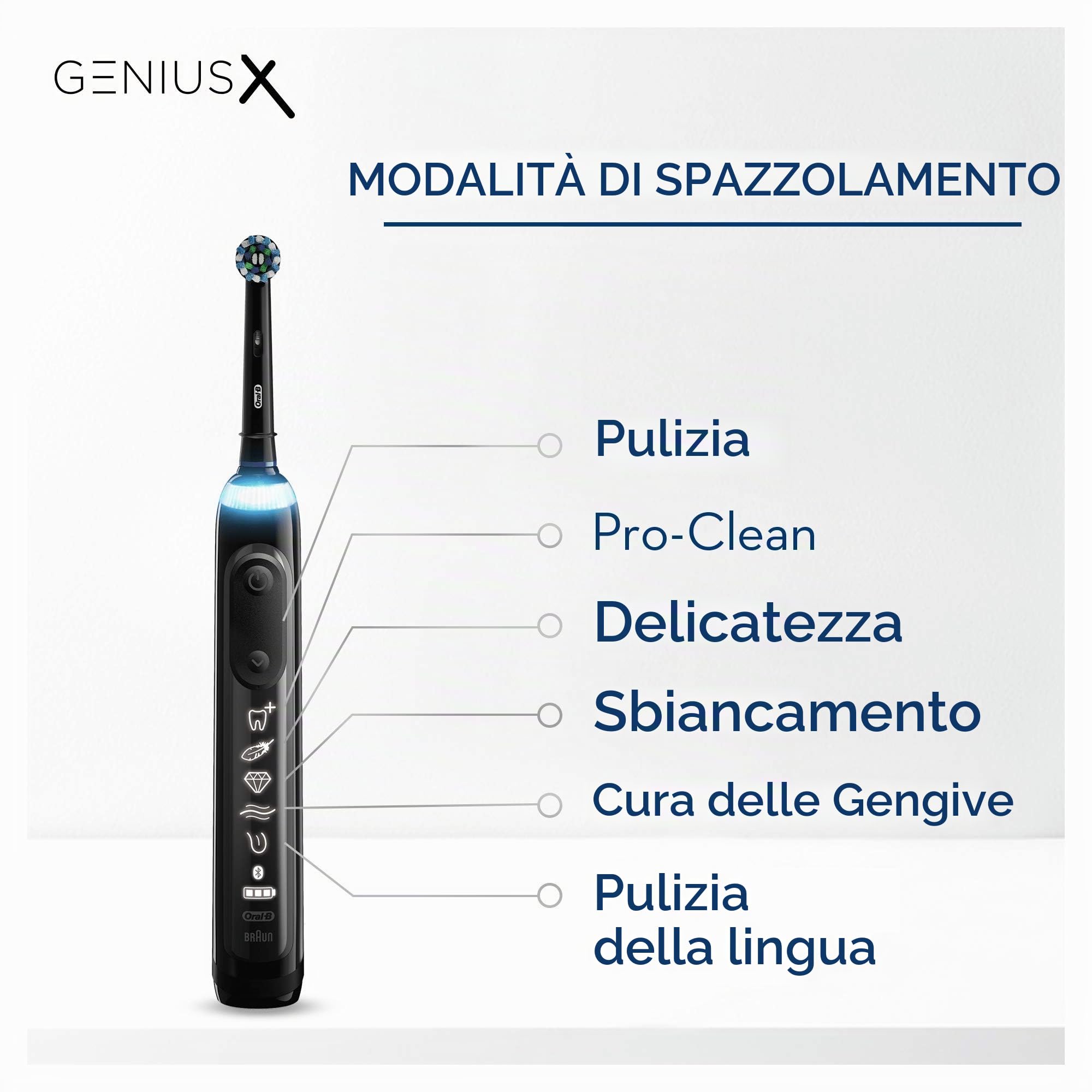 Oral-B Genius X Luxe Edition Spazzolino Elettrico Ricaricabile, 1 Spazzolino Nero con Intelligenza Artificiale, 4 Testine di Ricambio, 1 Custodia da Viaggio con Caricatore