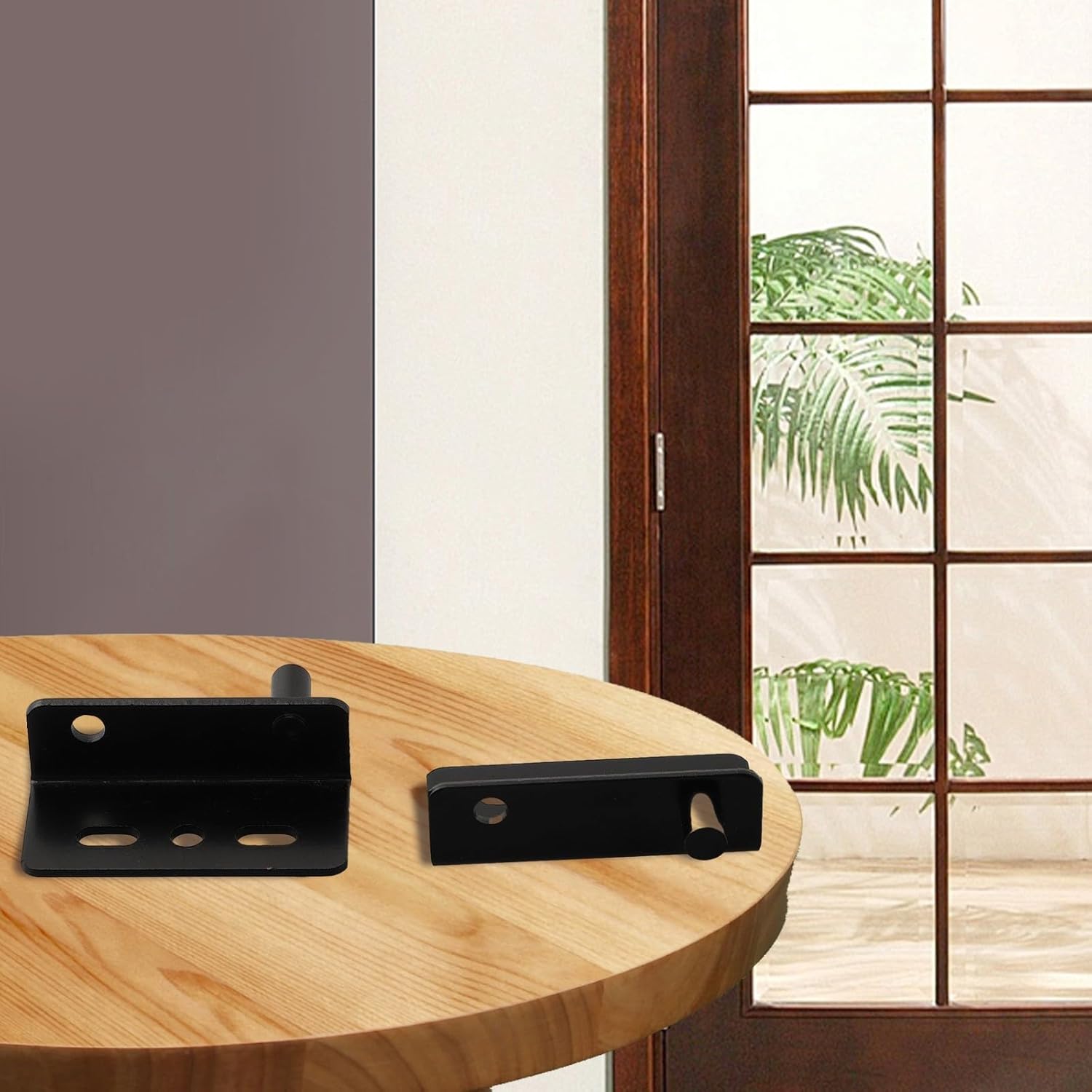 2 Pack Pivot Hinges Black Heavy Duty Concealed Shaft Door Hinges with Bushing Wood Doors and Cabinets, Iron Construction, 30g