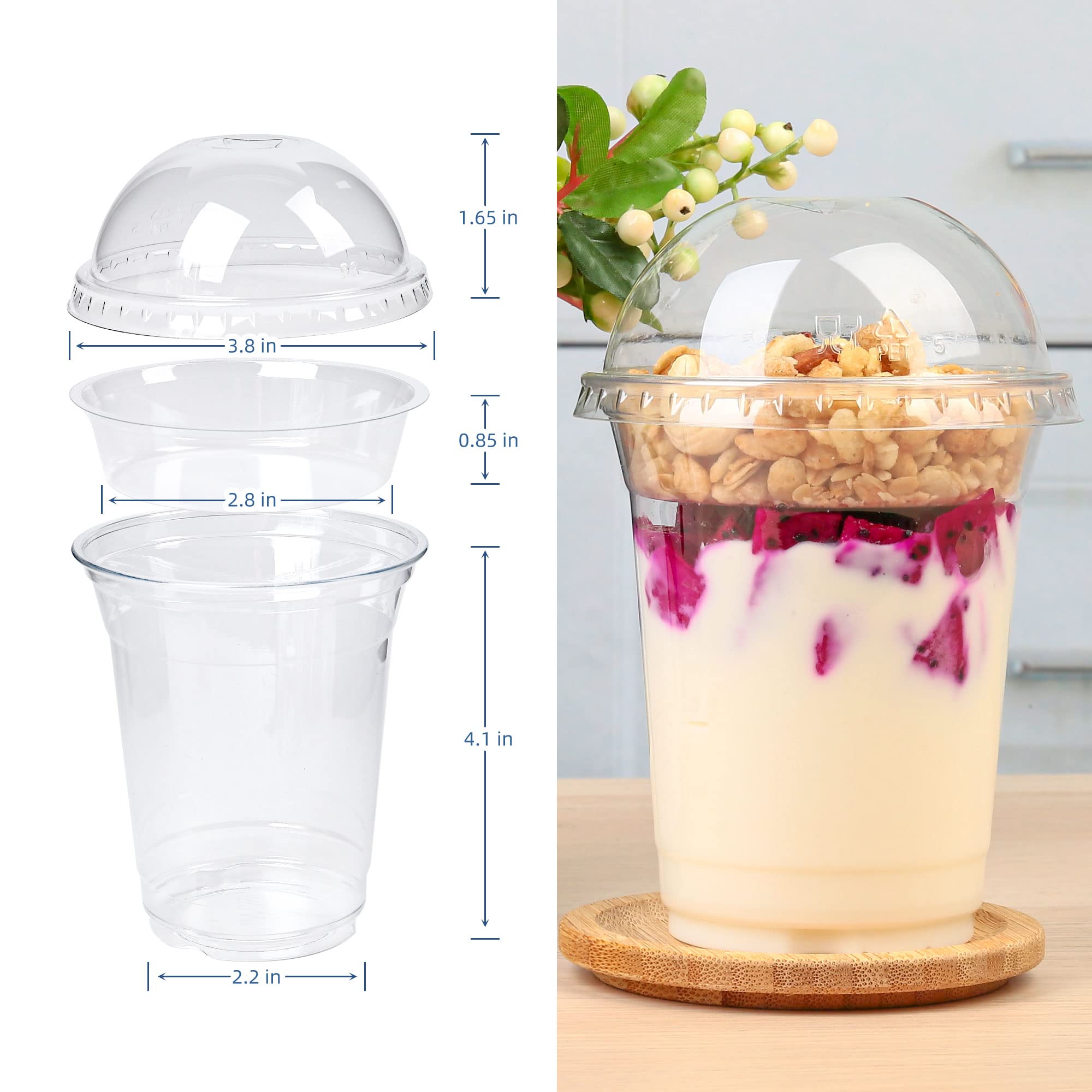 Amazon｜LotFancy 12オンス クリアプラスチックパフェカップ ドーム蓋