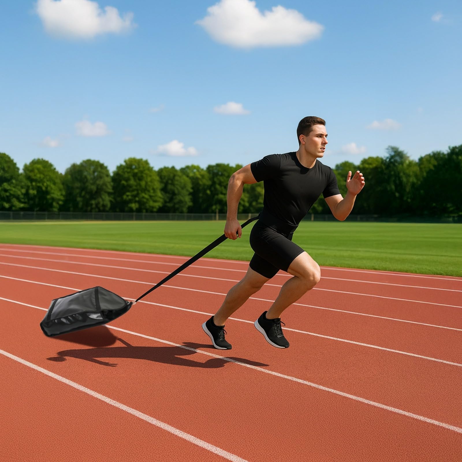 Verstellbarer Gewichtsschlitten für Laufgeschwindigkeitstraining, verstellbarer Gurt, Gewichtssandsäcke und PVC-Leder-Zugtasche, Hüftgurt, 57 x 30 cm, Fitness-Trainingsgeräte
