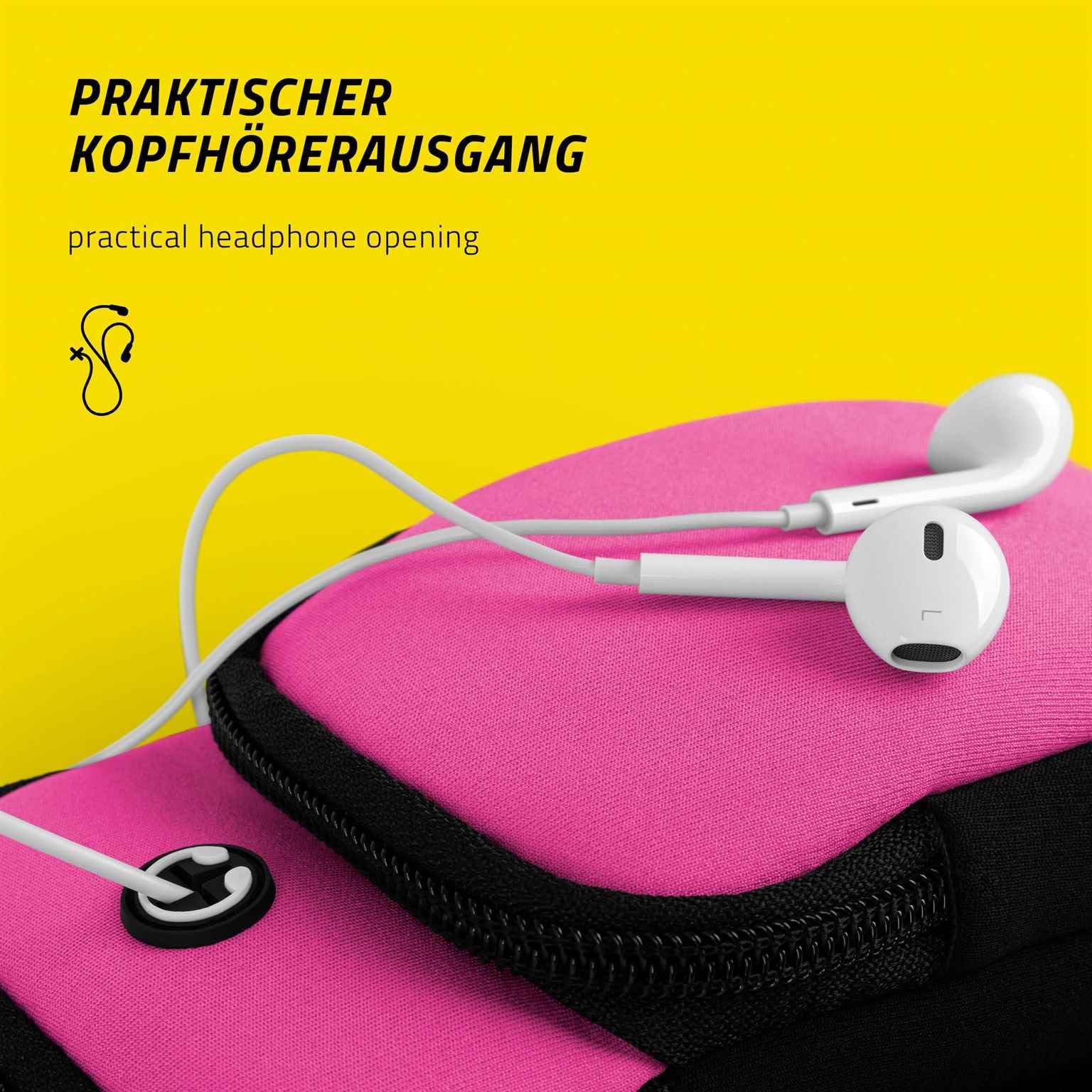 ONEFLOW Premium Sportarmband Handy Armband zum Joggen kompatibel mit Samsung Galaxy Z Flip 5 | Lauftasche Smartphone Armtasche weich, 2 Fächer - Sport Handyhalterung Arm, Pink