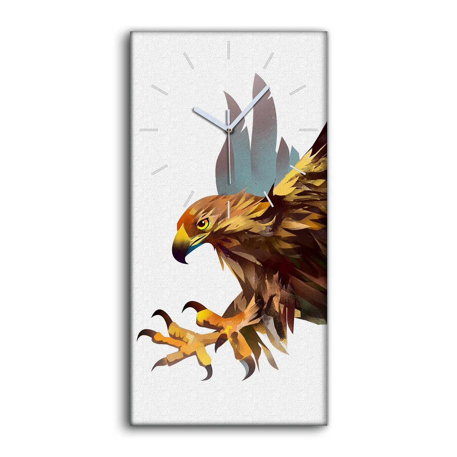 Horloge sur toile oiseau animal aigle 30x60cm pour décoration murale de chambre moderne et muette