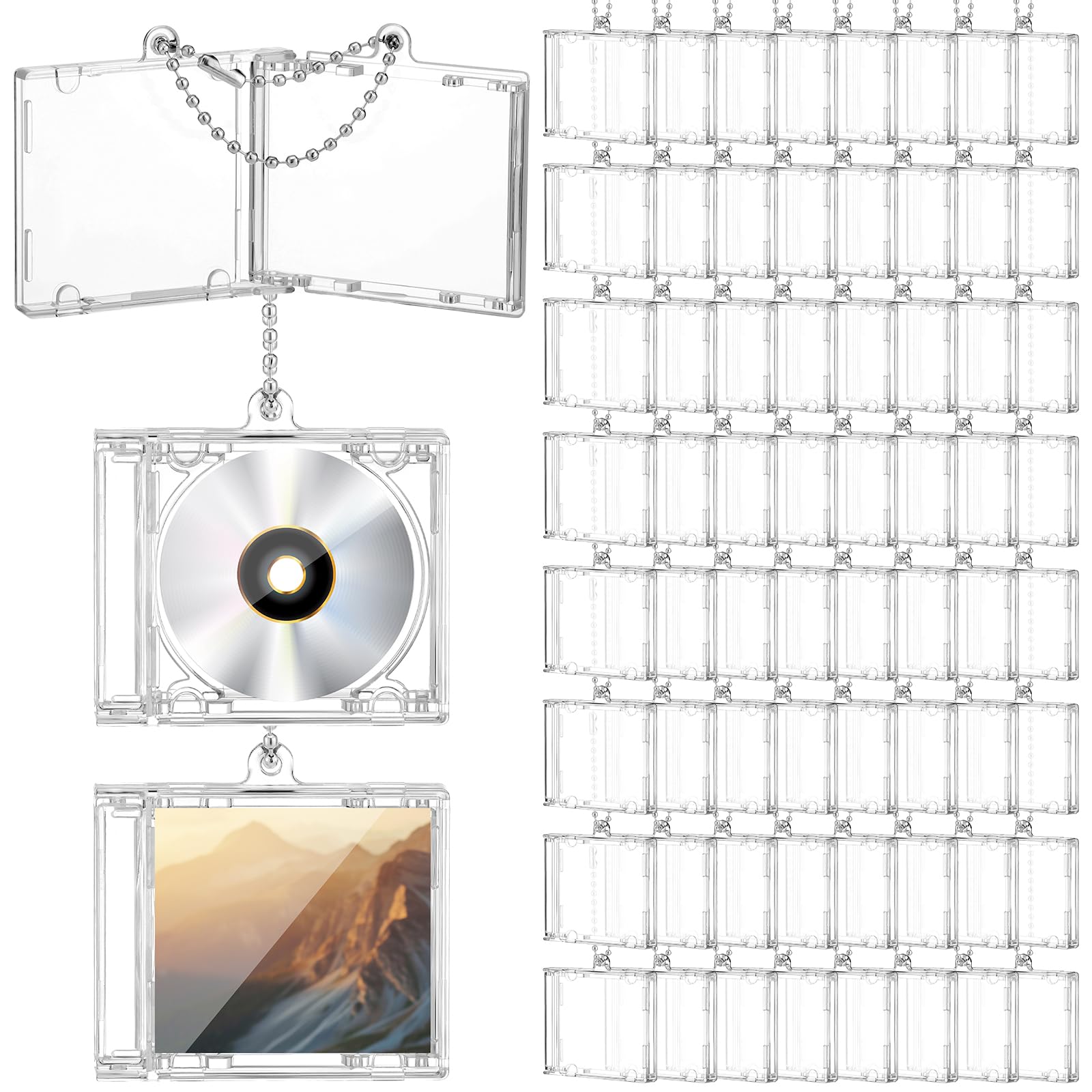 Misdary 40 Pcs Mini CD Key Fob Album Cases Plastic CD Cases Clear DVD Case Bulk DVD Jewelry Key Chain Music Blank Mini Compact Disc Holder Pendant