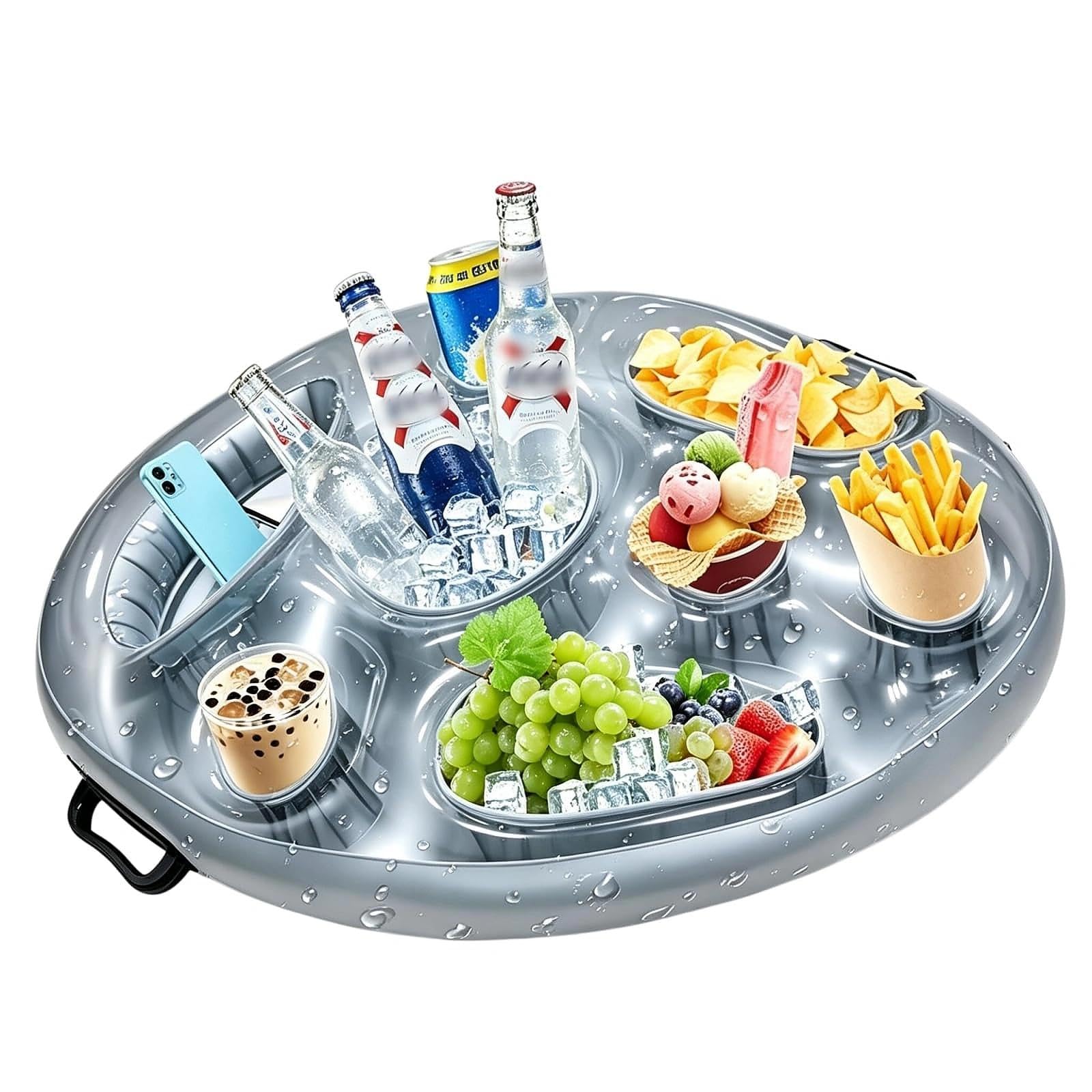 HUANYO Inflatable Floating Drink Holder, 8 Holes Large Cloud Pool Tray for Beverage Salad Fruit Buffet Server, Hot Tub Accessories, Large Capacity for Outdoor Swimming Beach Party Supply (Grey)