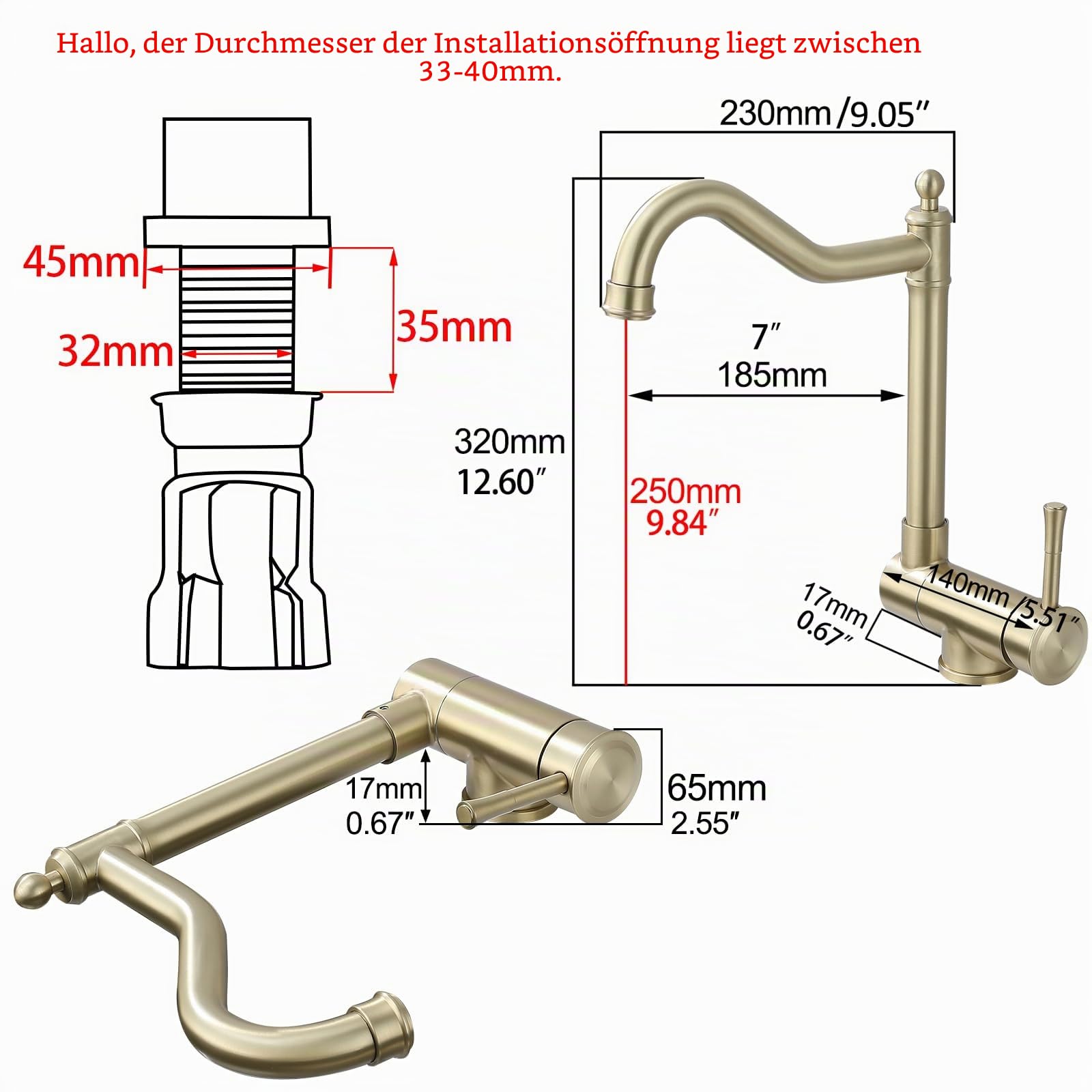 Wasserhahn Küche Klappbar Retro Vorfenster Küchenarmatur Umklappbar Gold | Wasserhahn Klappbar Küche Gold, Vorfenster Küchenarmatur Umklappbar Retro-Stils