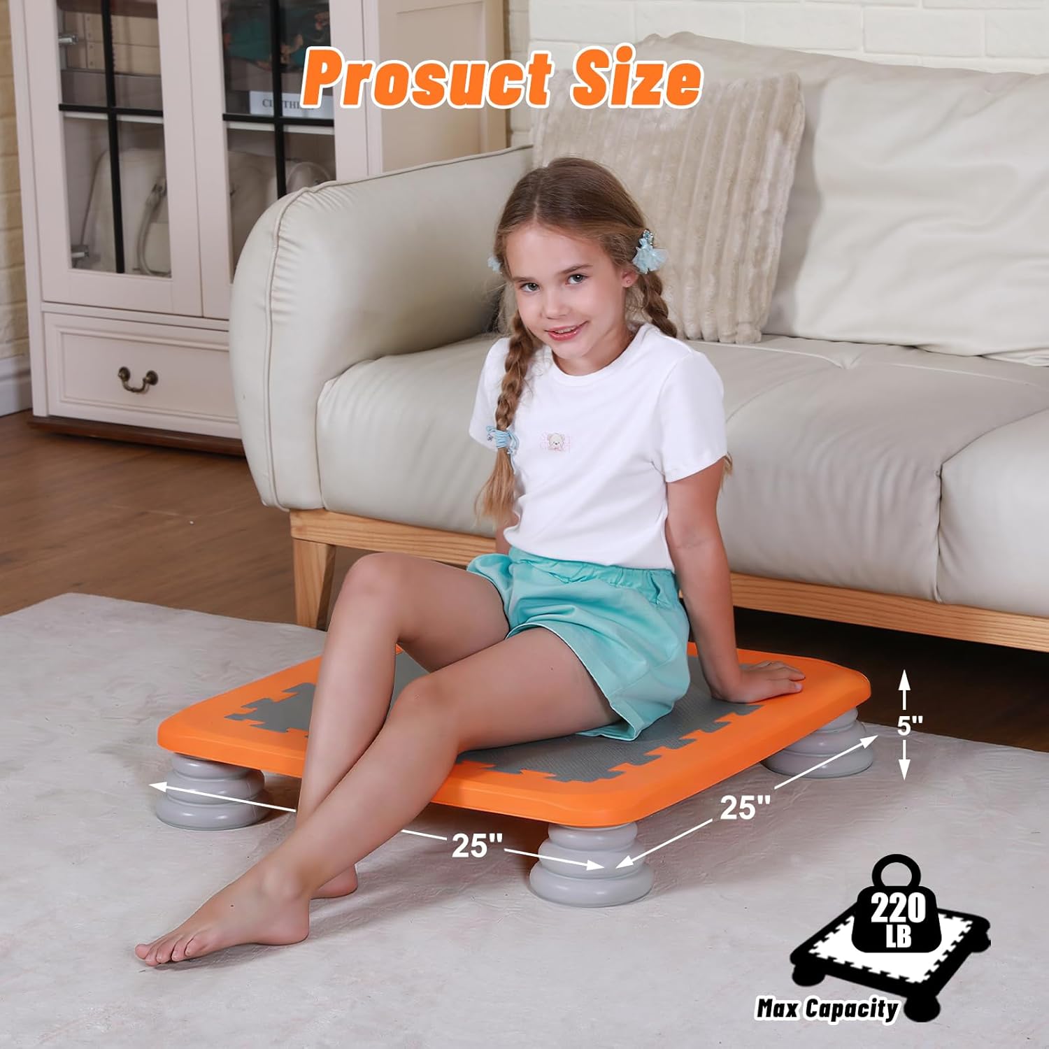 Mini Trampoline for Kids, 25 Inch Sensory Trampoline Bouncing Board with Non-Slip Base, Orange and Red