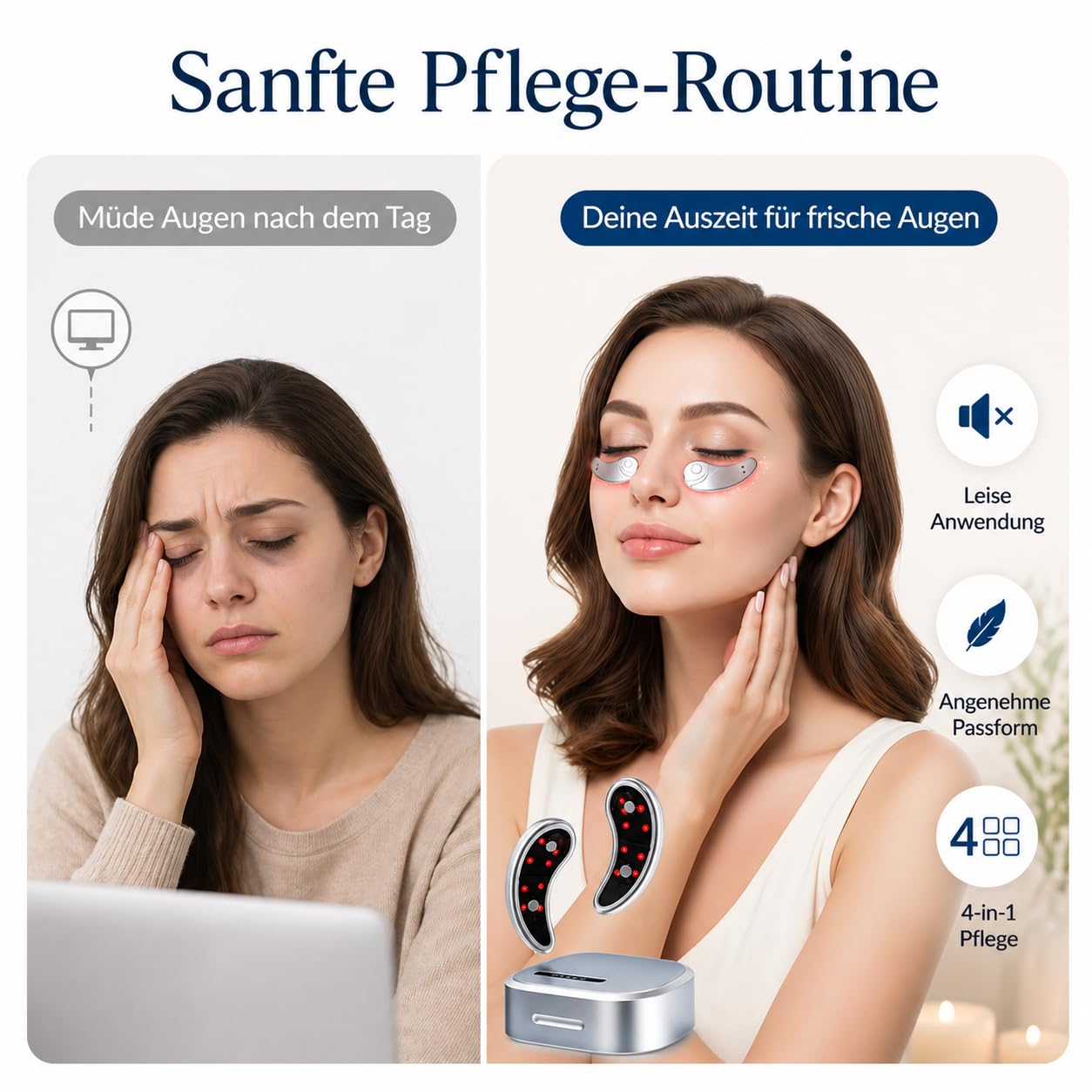 Augenmassagegerät mit Rotlicht Maske, Wärme, EMS Vibration, Elektrisches Eye Beauty Device gegen Augenringe, Tränensäcke & Falten, Leise Massage Maske für Augen, Wiederaufladbar