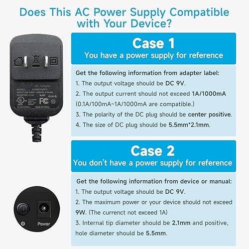 Miniatura 9 de Adaptador de fuente de alimentación de 9 V 1A de 5 pies con 3 puntas (5.5 x 2.54.0 x 1.70.138 x 0.053 in), CA a CC 9 voltios 1000mA 800mA 500mA 0.8A