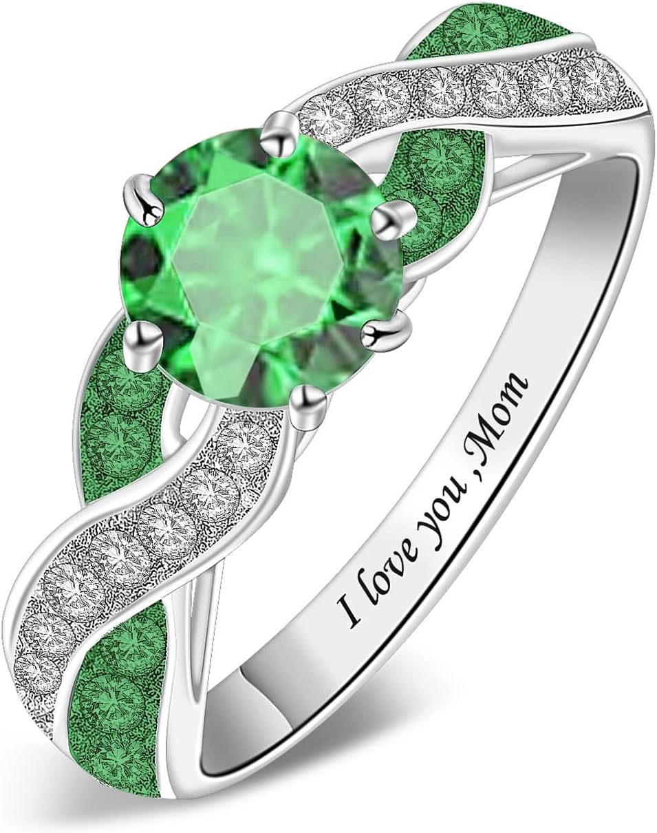 Personalized Infinity Mother's Ring, Custom Promise Ring with 1 Simulated Birthstone, Engraved Infinity Ring Jewelry for Women, Wife, Partner on Birthday, Valentine's Day, Anniversary, Mother's Day, Christmas
