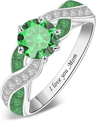 Personalized Infinity Mothers Ring, Custom Promise Ring with 1 Simulated Birthstone, Engraved Infinity Ring Jewelry for Women, Wife, Partner on Birthday, Valentines Day, Anniversary, Mothers Day, Christmas
