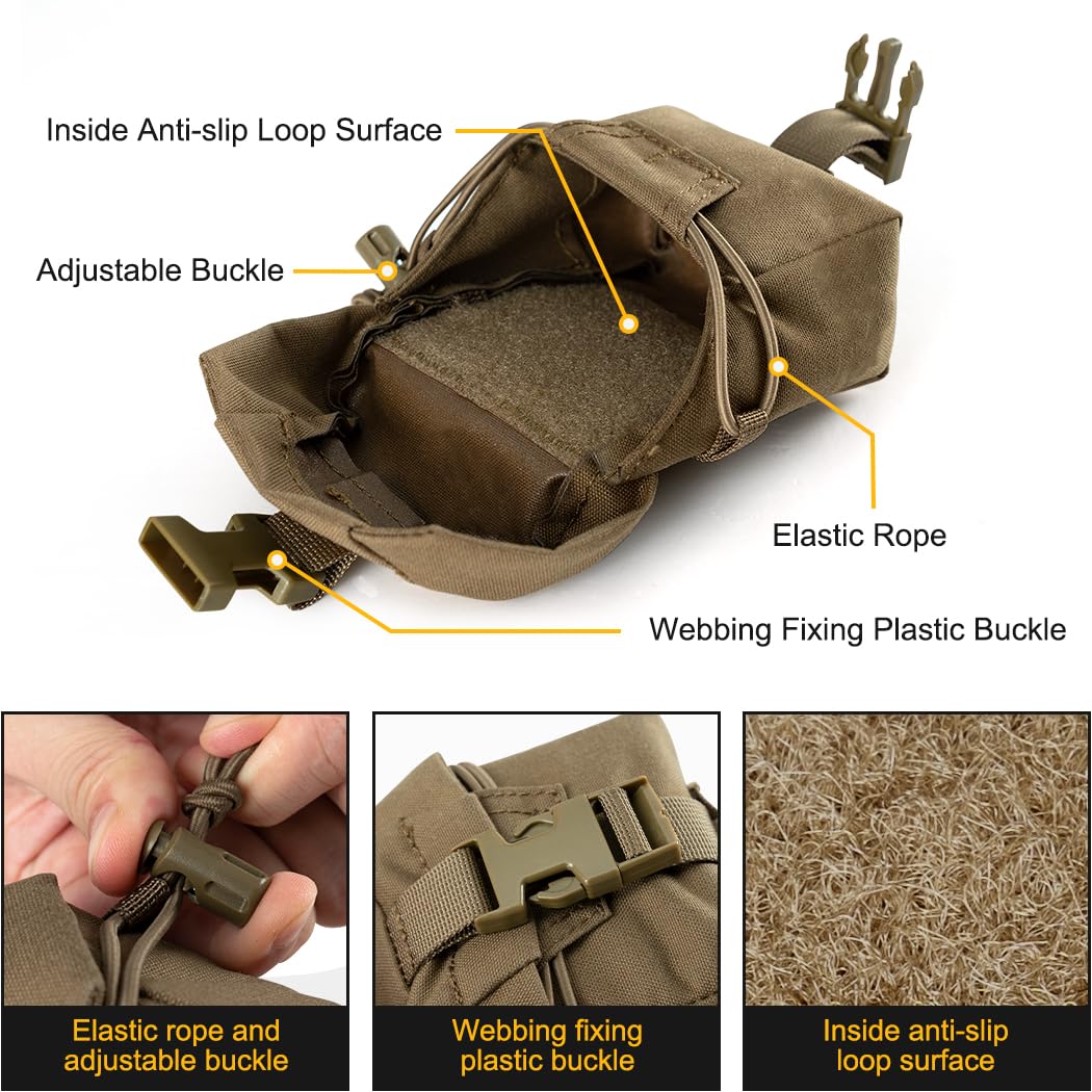 IDOGEAR Pochette de Grenades Tactiques Molle Pochette d'outils Ultility EDC Mini Sac de Rangement à la Taille avec Fonction Ajustable(Coyote Brown)