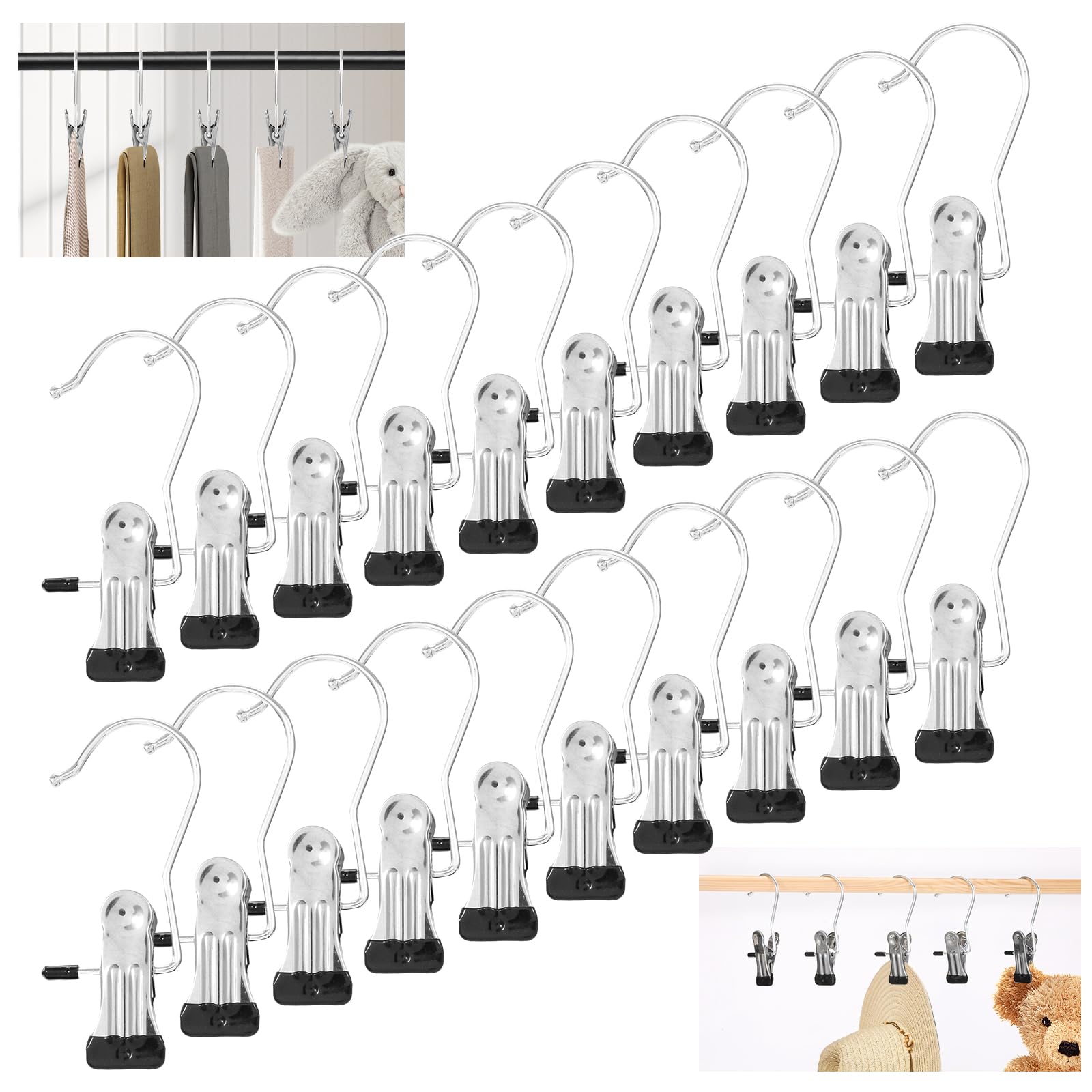 Trintion 20Pcs,Portable Laundry Hooks,Boot Hooks,Hanger Clips,Laundry Clips,Clip Hangers,Hangers With Clips,Coat Hanger Storage,Stainless Steel Clothes Pegs,Clothes Clips (20)