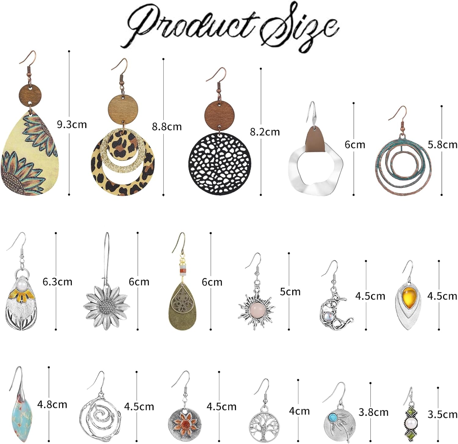 16 Pairs Earrings for Women Trendy, Funtopia Boho Dangle Earrings for Women, Vintage Statement Sunflower Round Geometric Earrings Wooden Leather Earrings - Image 8
