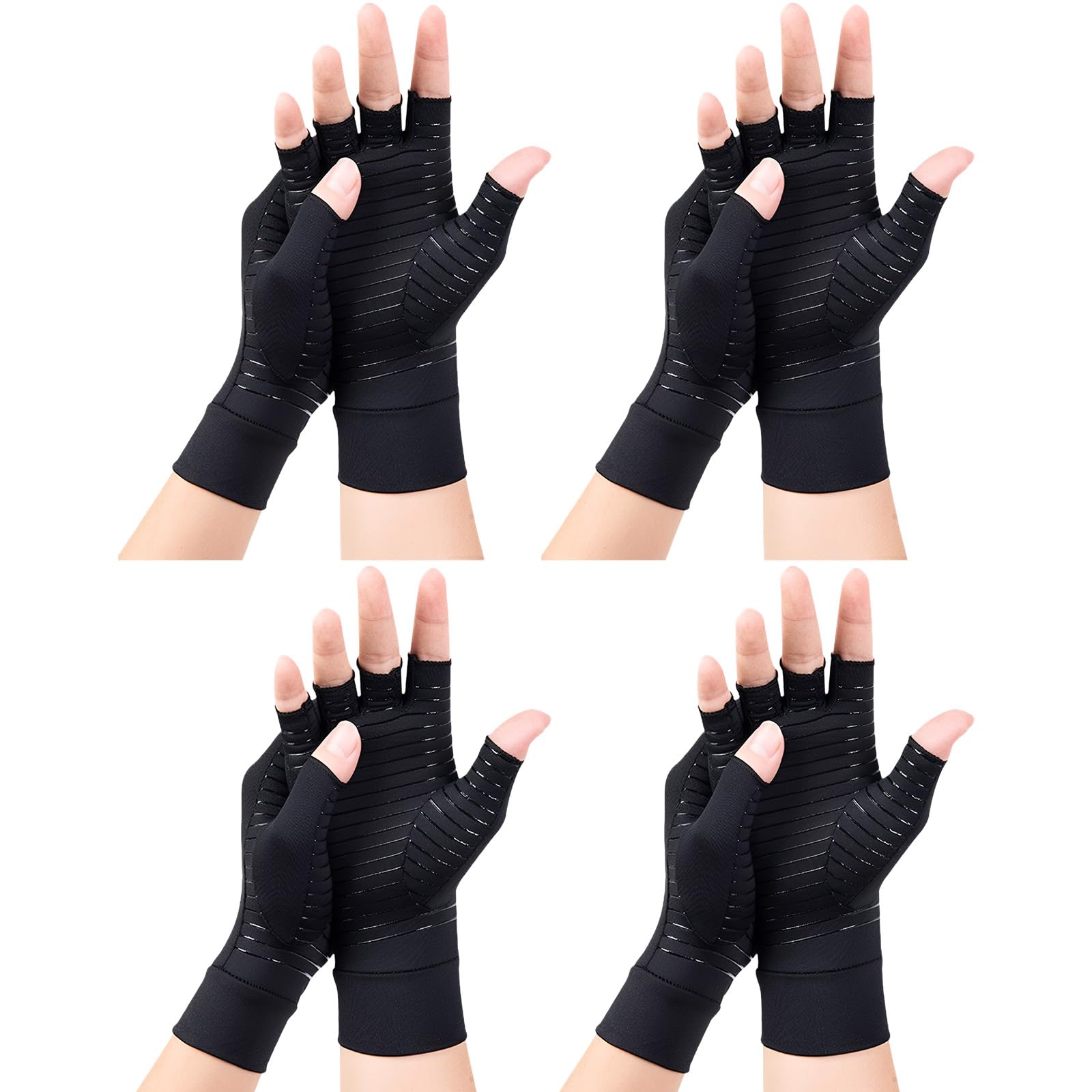 4 Paar Kompressionshandschuhe, kupferfarbene fingerlose Handschuhe mit rutschfestem Silikon für Komfort und Halt, für Radfahren und Fitness, Größe M, Handfläche 16 cm, Länge 17,5 cm