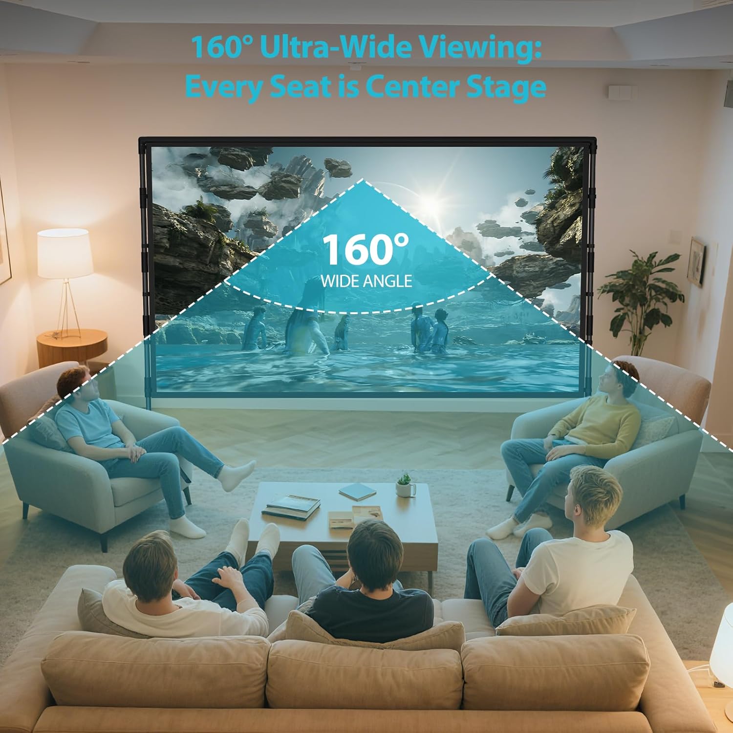 Outdoor Projector Screen with Stand: LEORFI 120 inch Black Backing Projection Screen Indoor - Upgraded Movie Screen 16:9 4K HD - Wrinkle-Free Lightweight Movie Screen with Carry Bag for Backyard Night