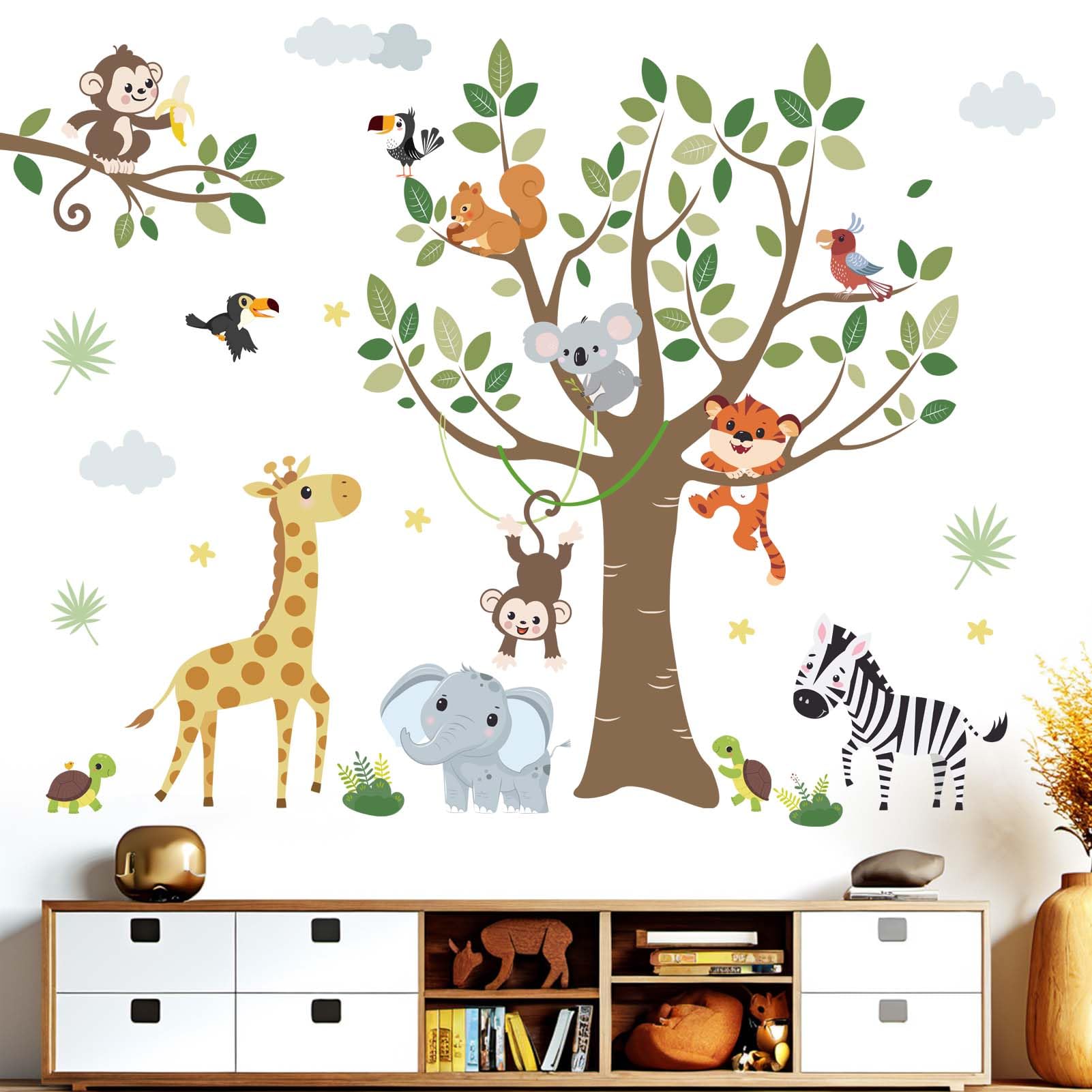 Safari Animals Wall Decal, Nursery Wall Decal, Rhino Wall Sticker, Jungle Animals, Tropical Monkey, Wild Watercolor Animals - View #10