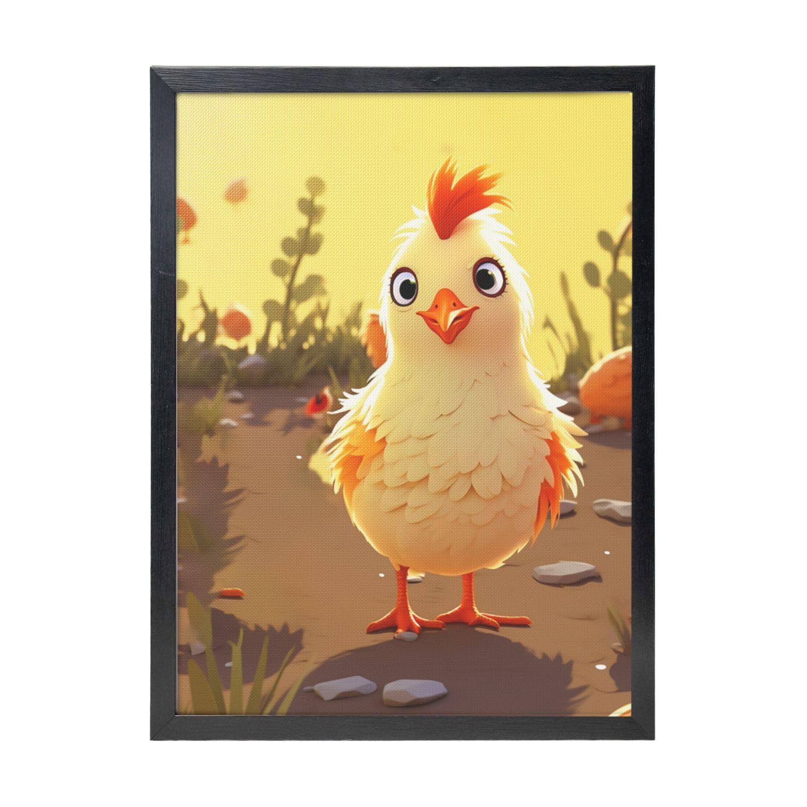 Framed Wall Art - Decorative Canvas Painting Chicken Chick Pictures Poster Aesthetic Modern Prints Artwork for Bedroom Office Wall Decor Ready To Hang 12x16 in