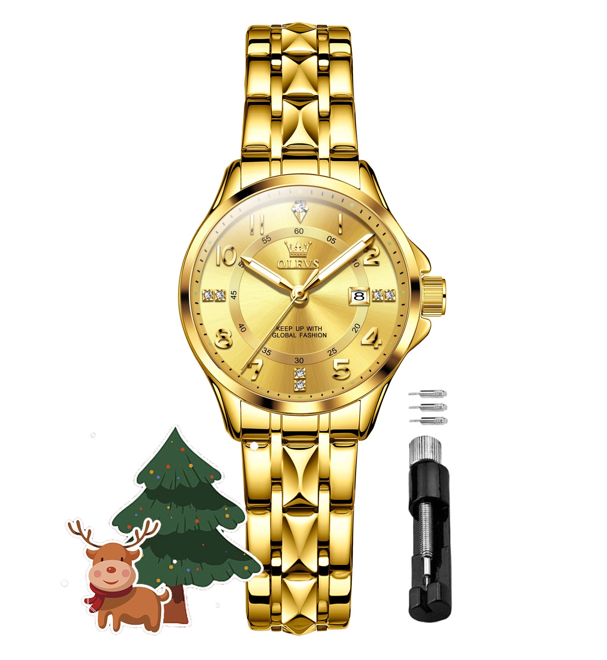 OLEVS Women's Watches Luxury Diamond Arabic Dial Wrist Watch for Women with Date Waterproof Stainless Steel Quartz Ladies Watch