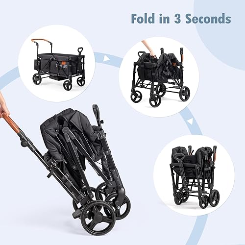 Miniatura 7 de Cochecito para 2 niños con espacio para pies, plegable todo terreno con asa ajustable para empujarjalar, toldo, organizador para padres, arnés de 5