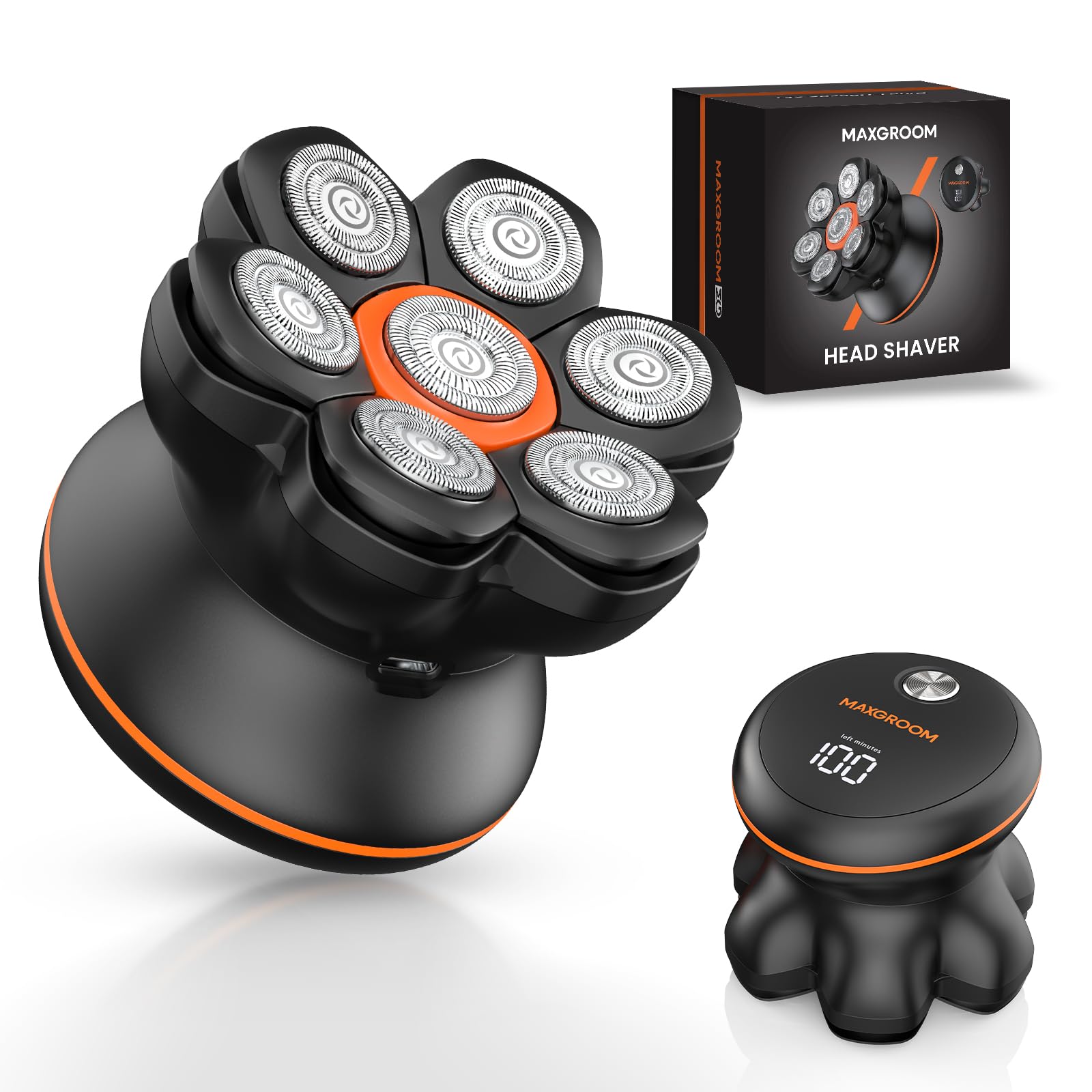 MAXGROOM Bald Razor - Afeitadora de cabeza 7D para hombre, resistente al agua, IPX6, con cabezal flotante magnético y pantalla LED, ideal para viajes y hogar, carga USB-C
