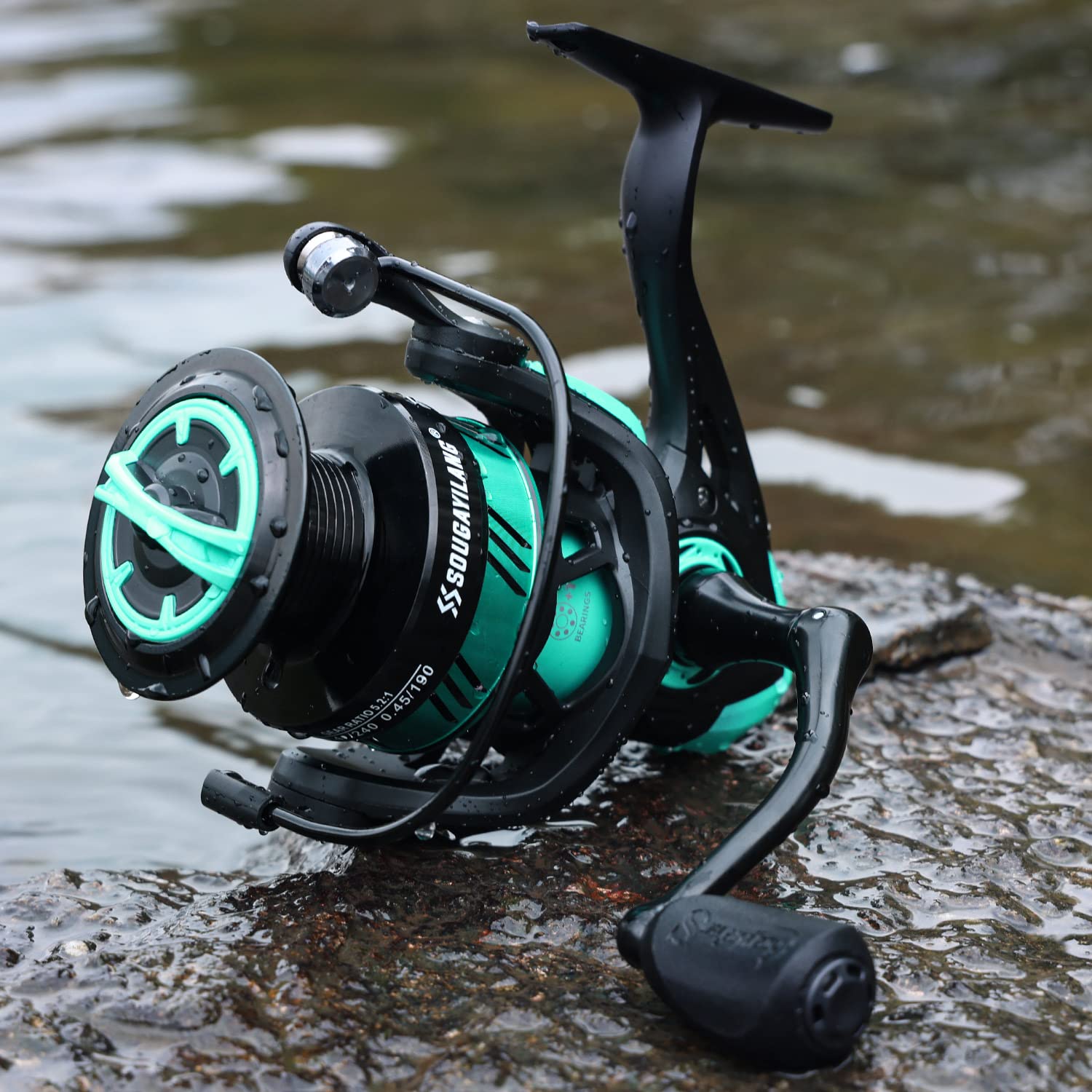 Sougayilang Mulinello da pesca, ultraleggero con bobina in alluminio, 5.2: 1 mulinello da pesca ad alta velocità, serie 1000-6000 per acqua dolce verde 6000