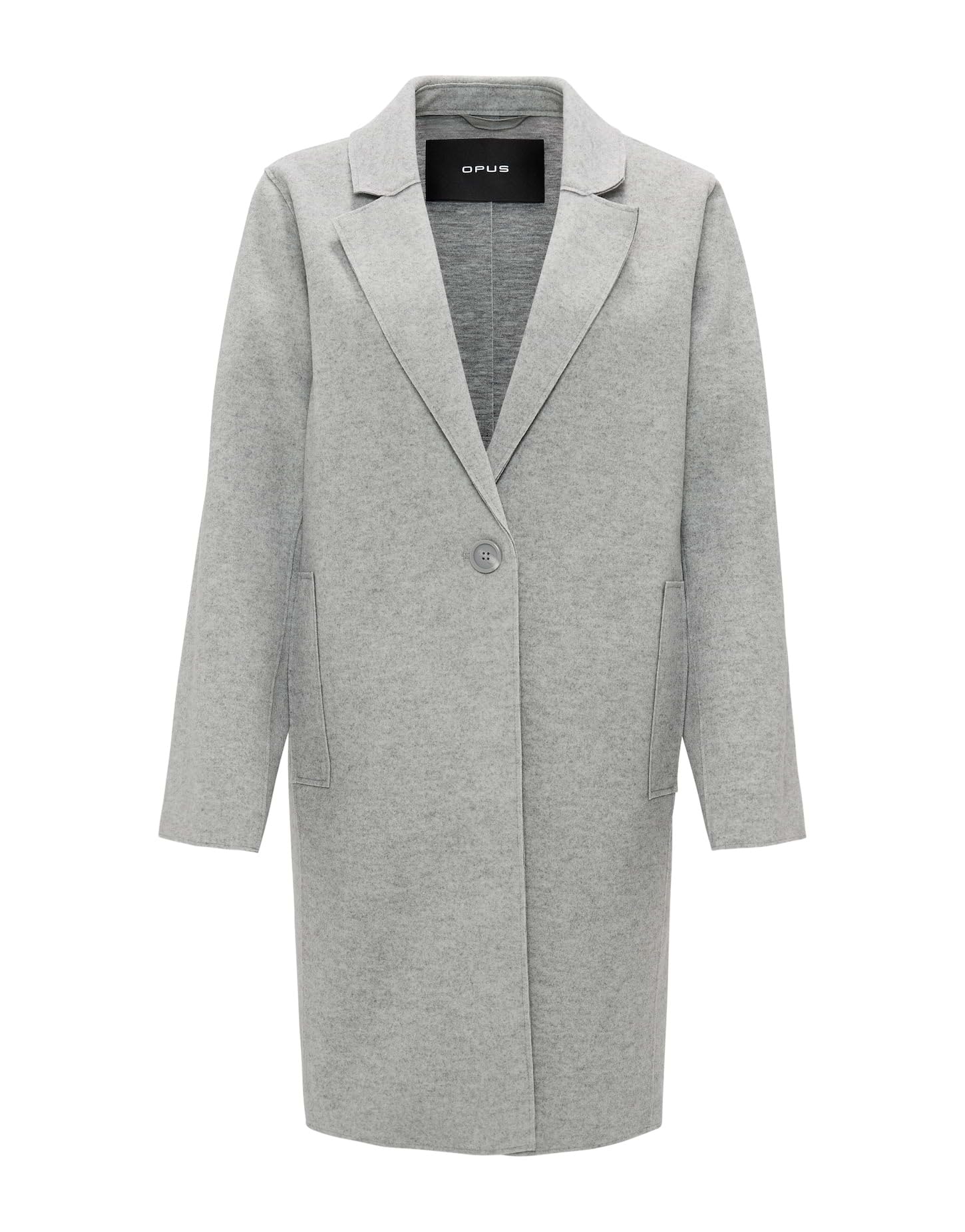 OPUS Damen Mantel | Hazy Fog Melange, 42:weite Passform gerader Schnitt knielang Langarm tiefer V-Ausschnitt