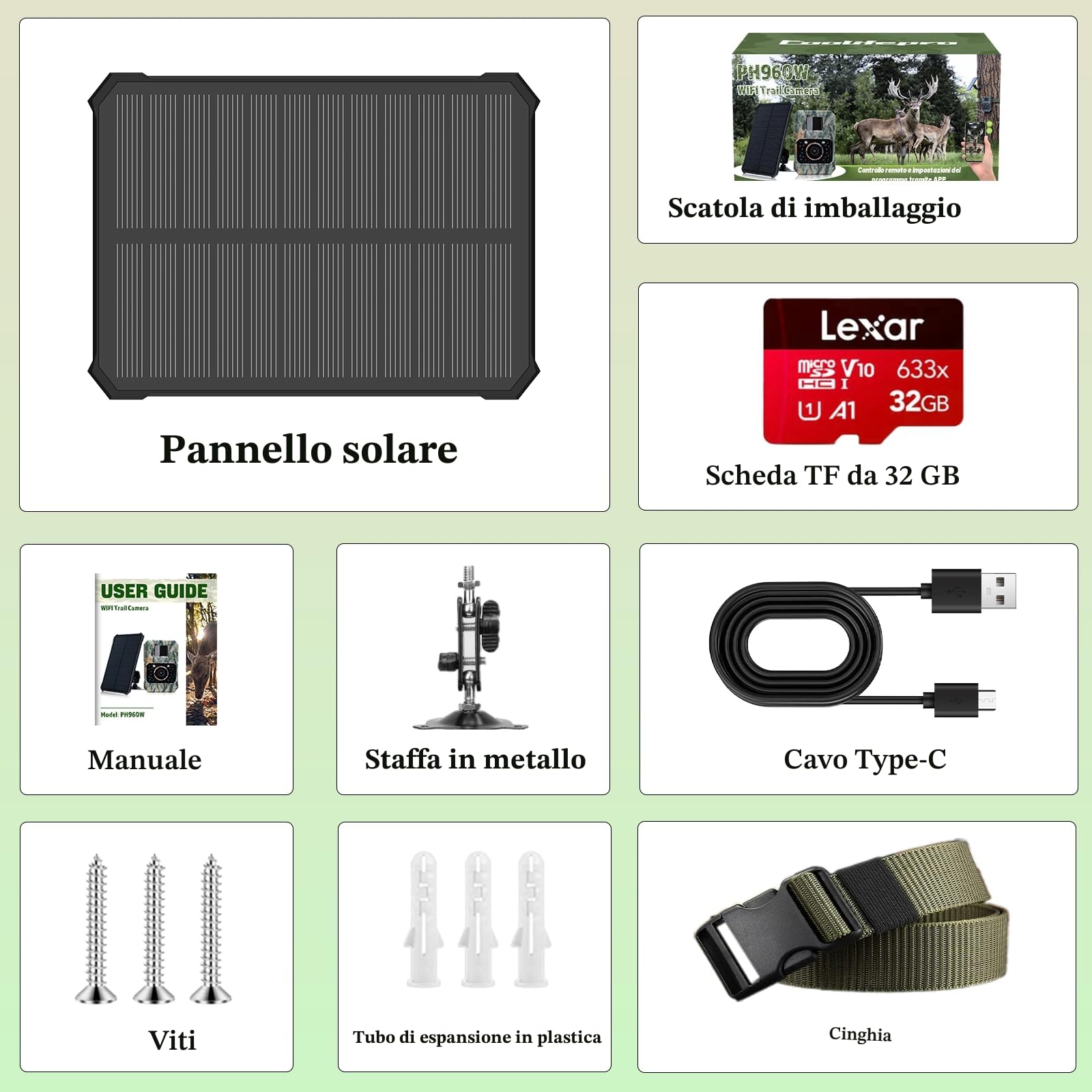 Coolifepro Fototrappola con Pannello Solare, 60MP 30FPS WIFI Bluetooth e App Fototrappola con Batteria al Litio Ricaricabile Integrata da 2000mAh, Angolo di Rilevamento 100° con scheda SD da 32GB