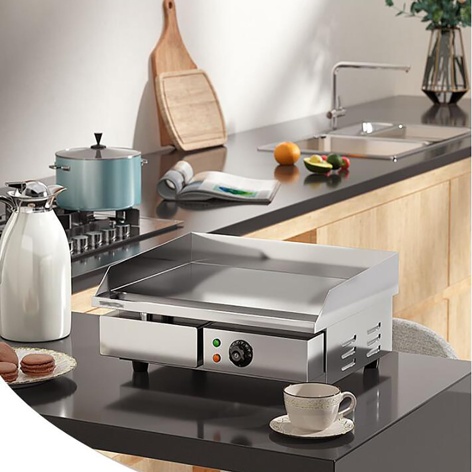 3000W Piastra Elettrica Professionale Griglia BBQ Grill in Acciaio Inox da Banco 3000 W 220-240 V Piastra Elettrica Commerciale Bar Liscio Superficie Grill Elettrico da Cucina