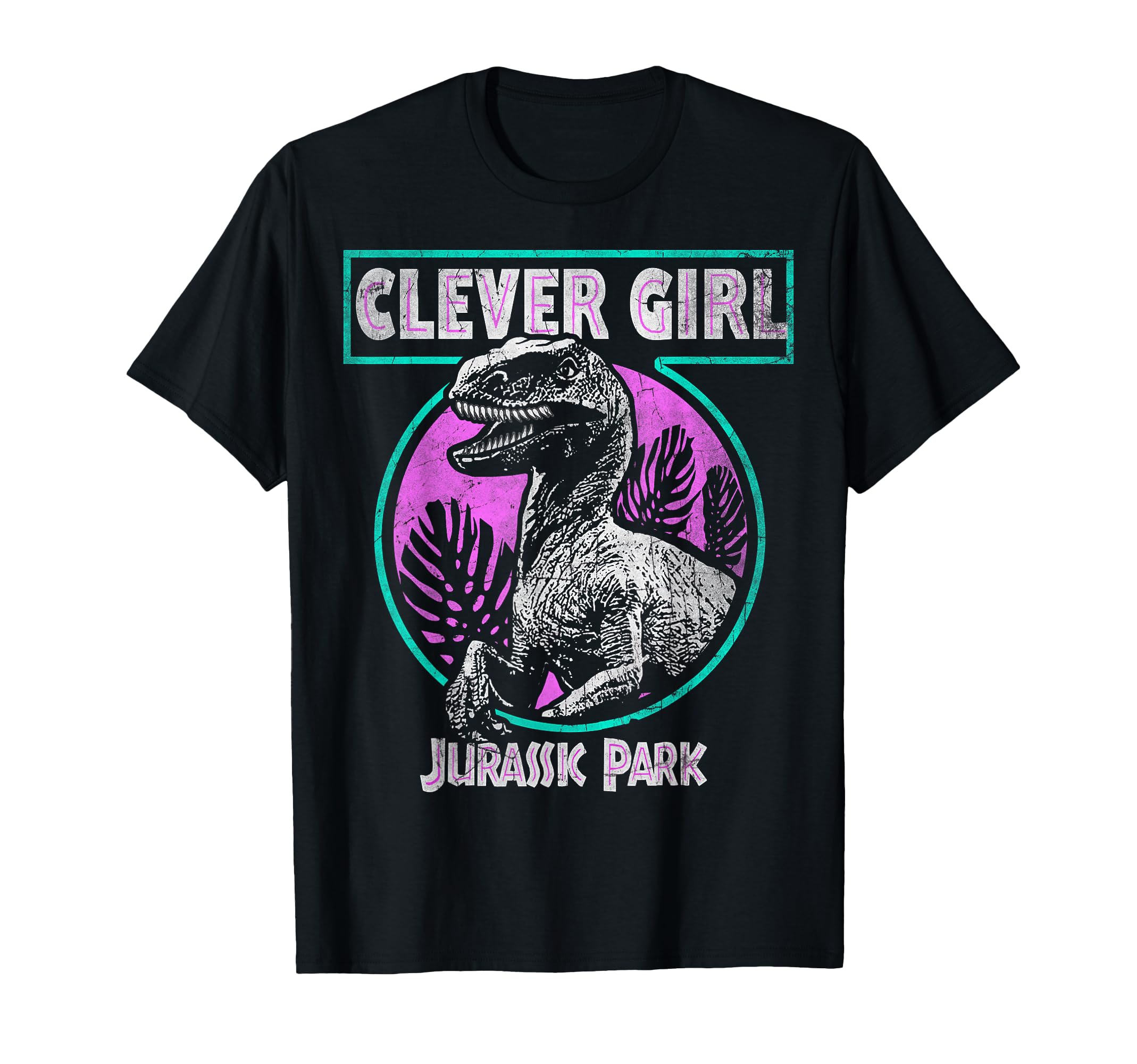 Distressed Teal Raptor Clever Girl Short Sleeve T-Shirt