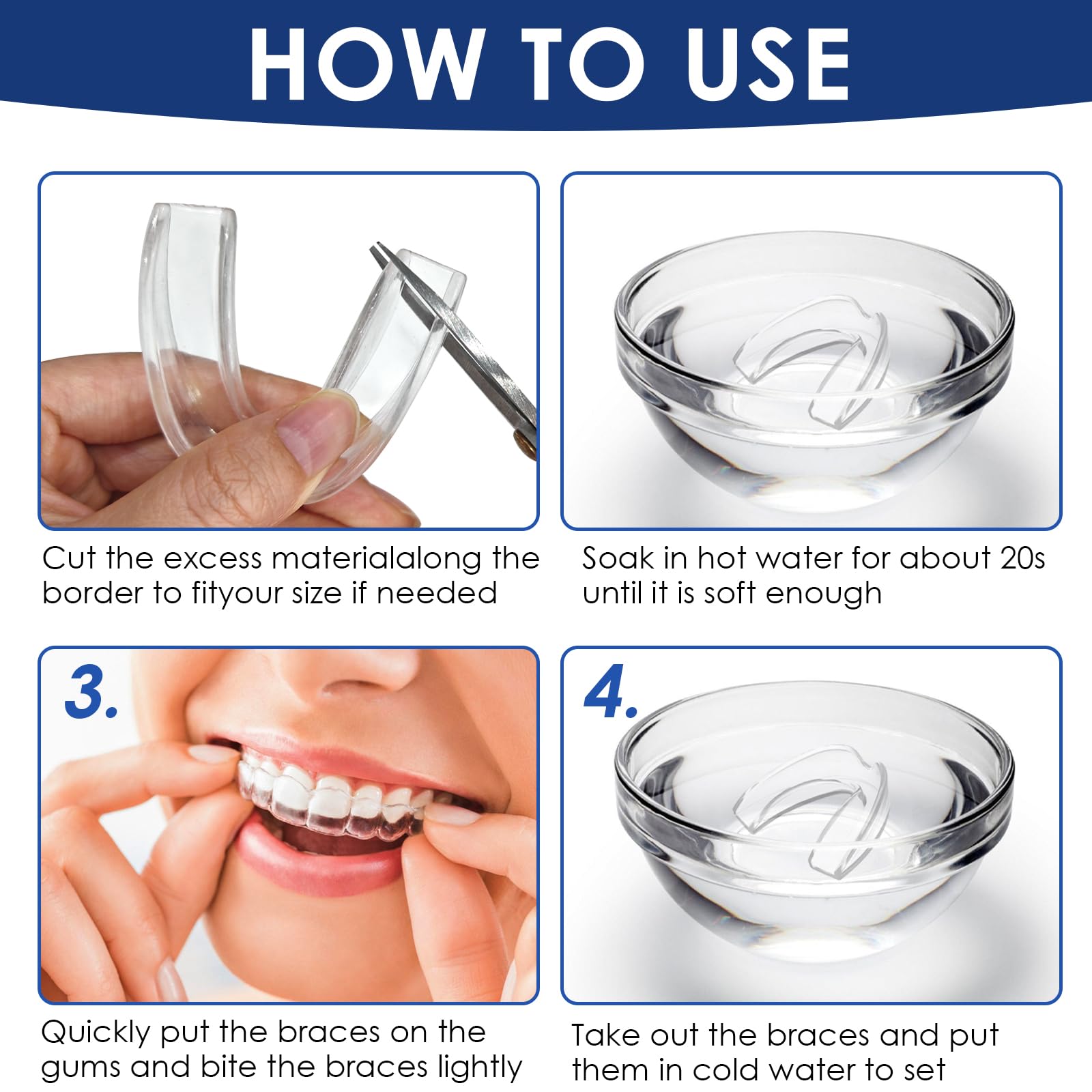 Ferula Descarga Bruxismo 4 Piezas Kit Protección Dental Reutilizables Protector Dental para Rechinar Dientes