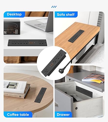 Miniatura 6 de VILONG Regleta de alimentación empotrada con PD 20W USB-C, salida de cajón empotrada, 4 tomas de corriente y 3 puertos USB, regleta de alimentación