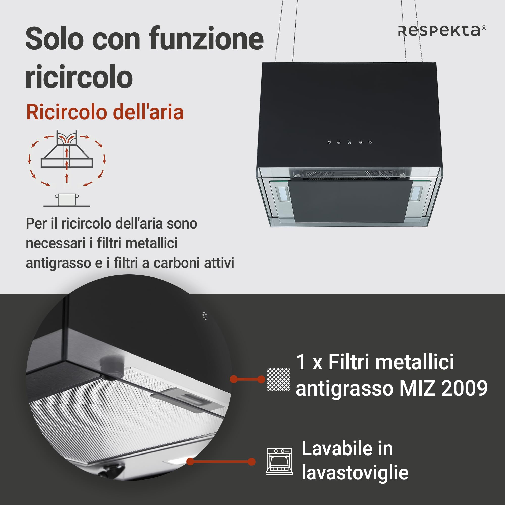 Respekta Centa Design Campana extractora de isla 50 cm/con mando a distancia/color negro/clase de eficiencia energética A+ / máx. 67 dB/flujo de aire 531,8 m³/h / CH11051IS
