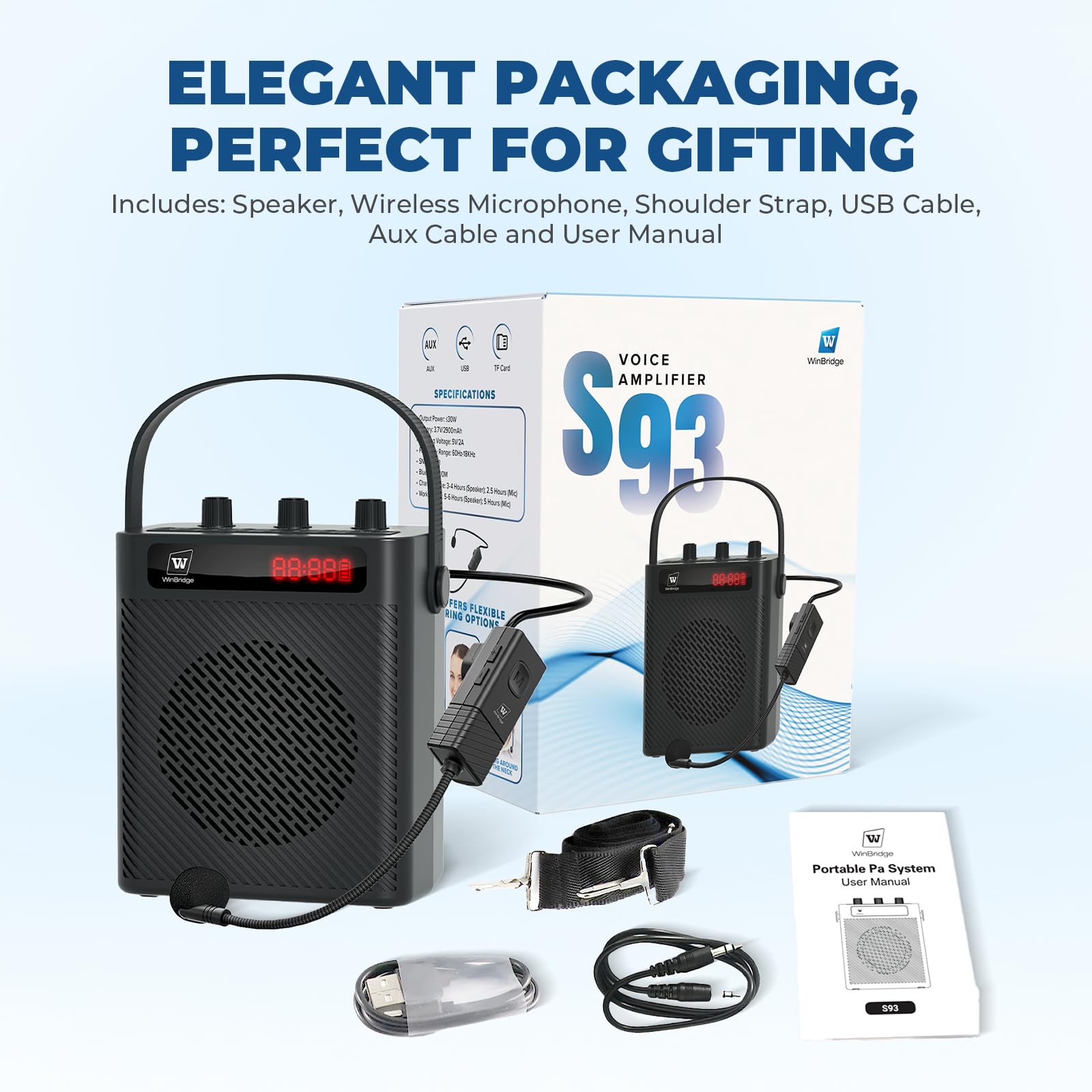 Voice Amplifier with Wireless Microphone & Speaker - Portable Bluetooth PA System, 30W Ultra-Light Rechargeable Hands-Free Megaphone for Teachers, Tour Guides & Outdoor Events - S93 - Image 8