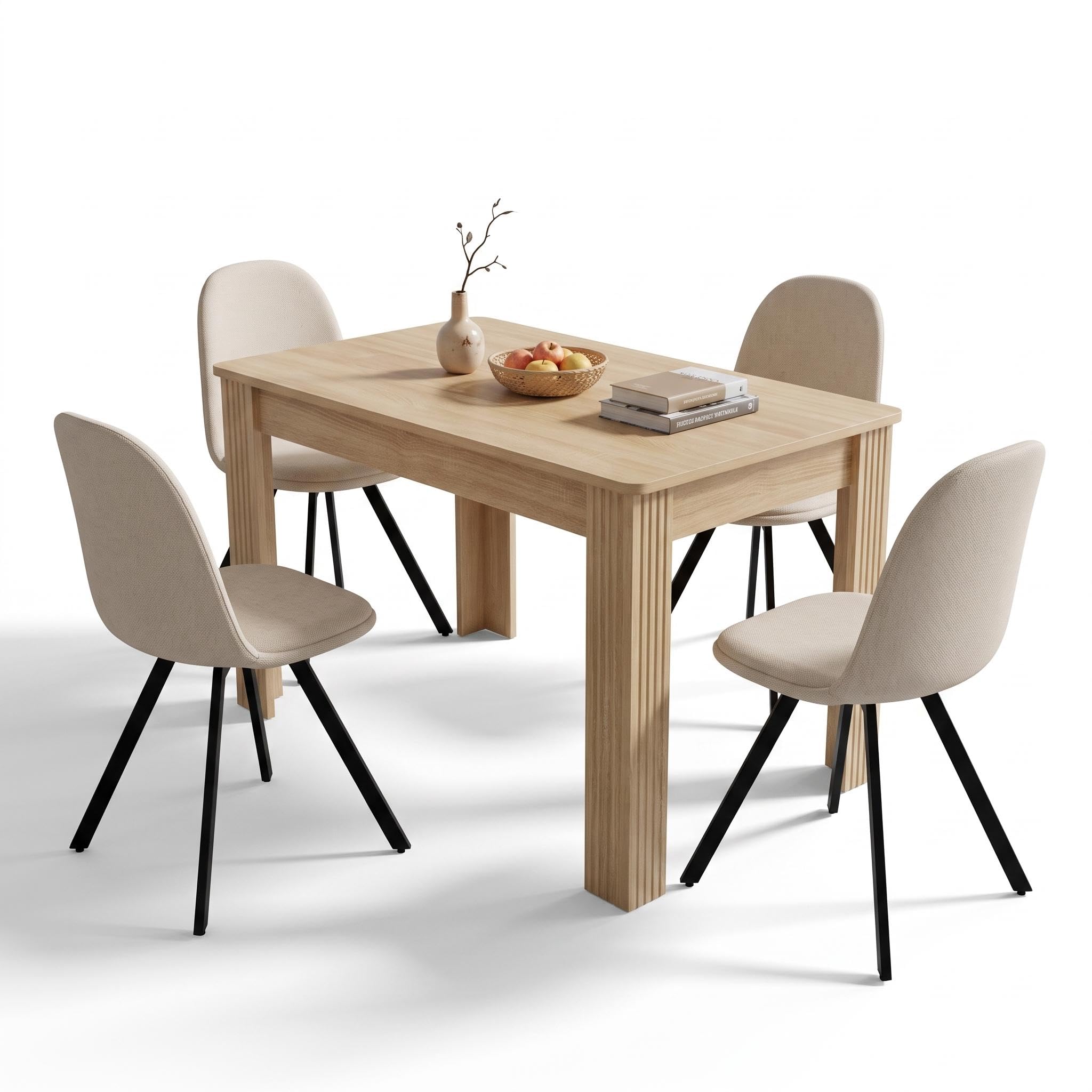 Mesa de comedor de roble para cenas familiares confortables con sillas de tela