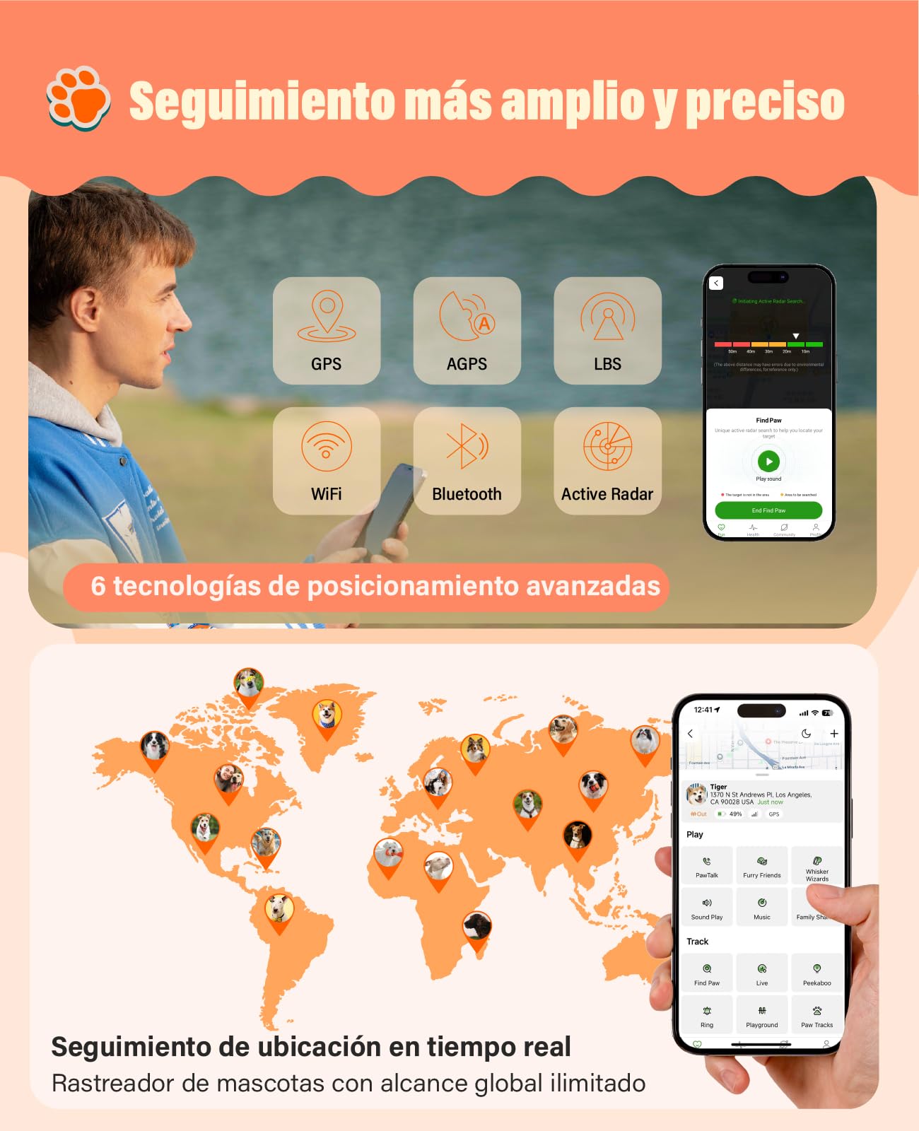 GlocalMe PetPhone, Rastreador GPS para Perro y Gato, Llamada bidireccional, posicionamiento Global, Seguimiento en Vivo, historial de Posiciones, Mini rastreador GPS con abono de 30 días