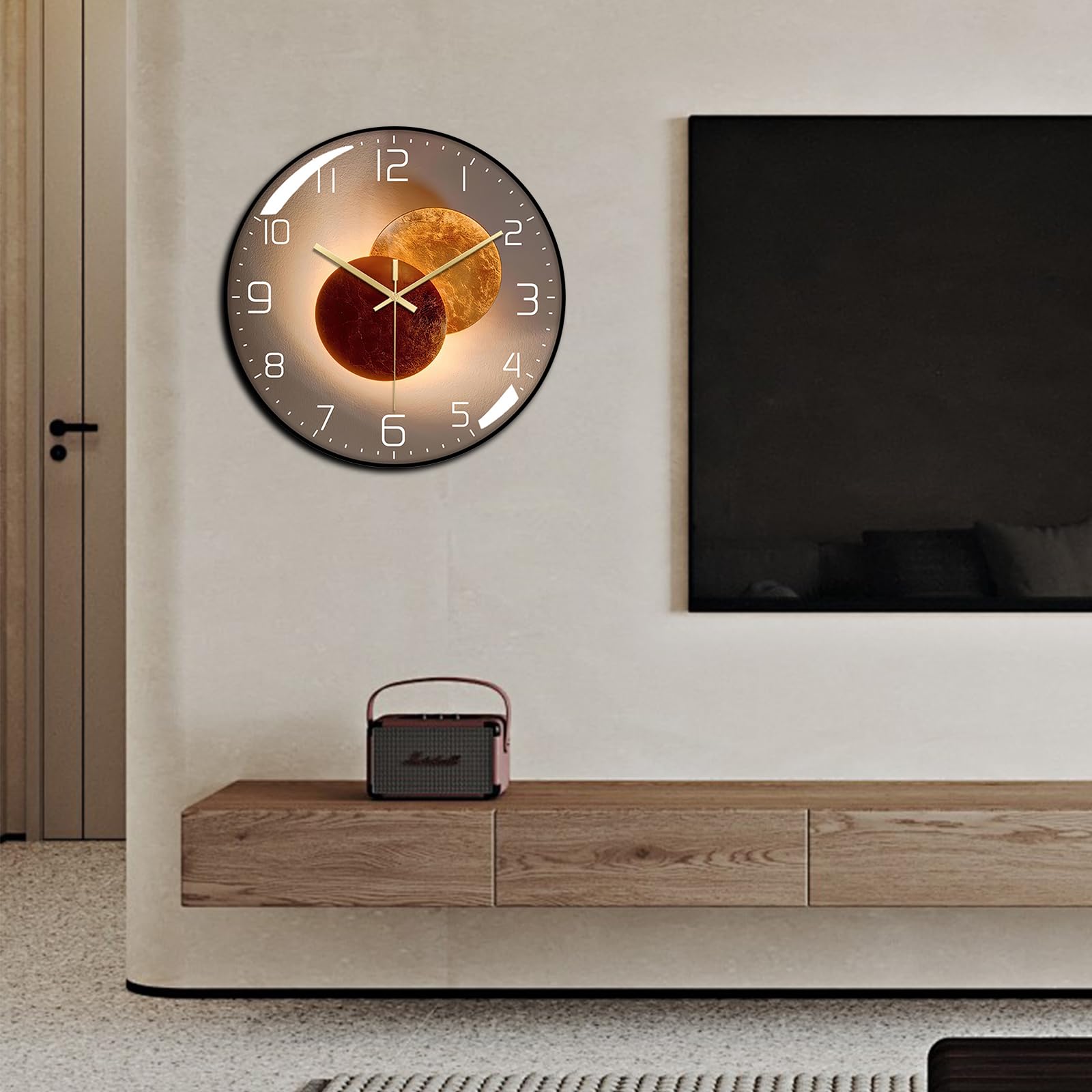 Ergocar Wandklok - Art Deco Licht En Schaduw Design, Stille Niet-tikkende Beweging, Modern Metalen Klok Voor Woonkamer, Slaapkamer, Kantoor