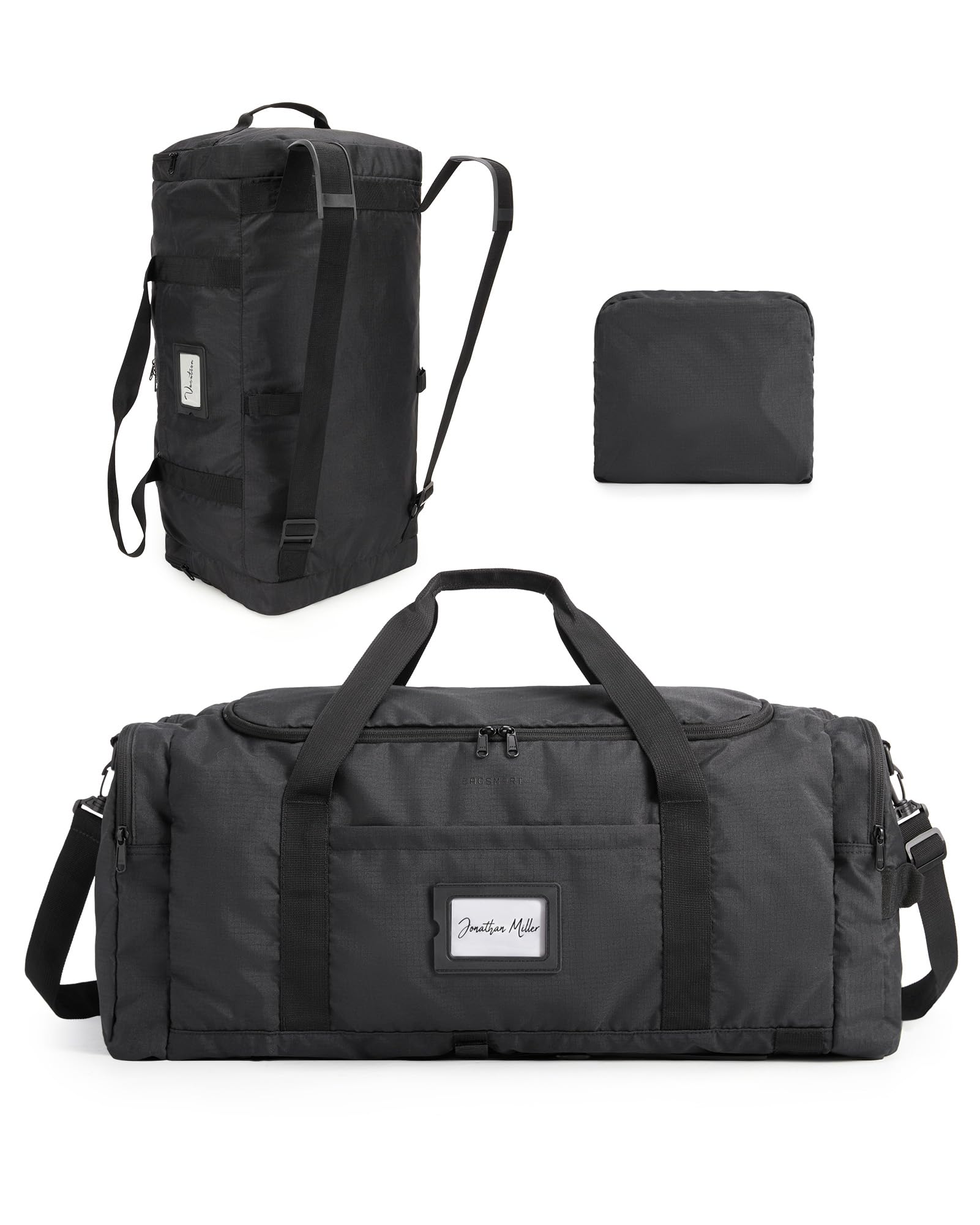 BAGSMART Faltbare Reisetasche Große, 60L Leicht 4 in 1 Reisetaschen Herren Damen Sporttasche Weekender Travel Bag Reise-Rucksack Handgepäck Duffle Bag, Schwarz