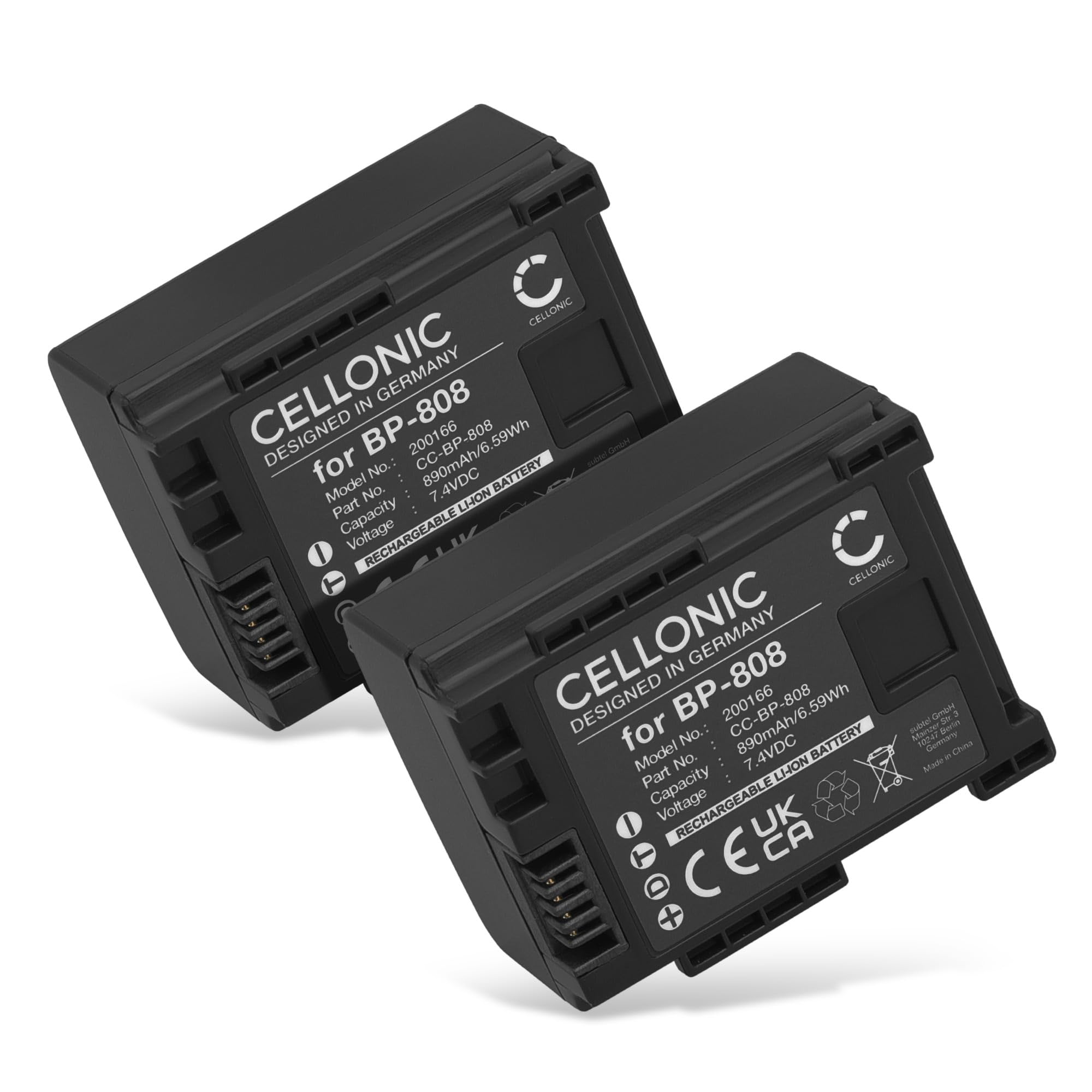 CELLONIC, Camera Battery, compatible with Canon HF10, HF11, LEGRIA (890mAh, 7.4V) 2 Pieces