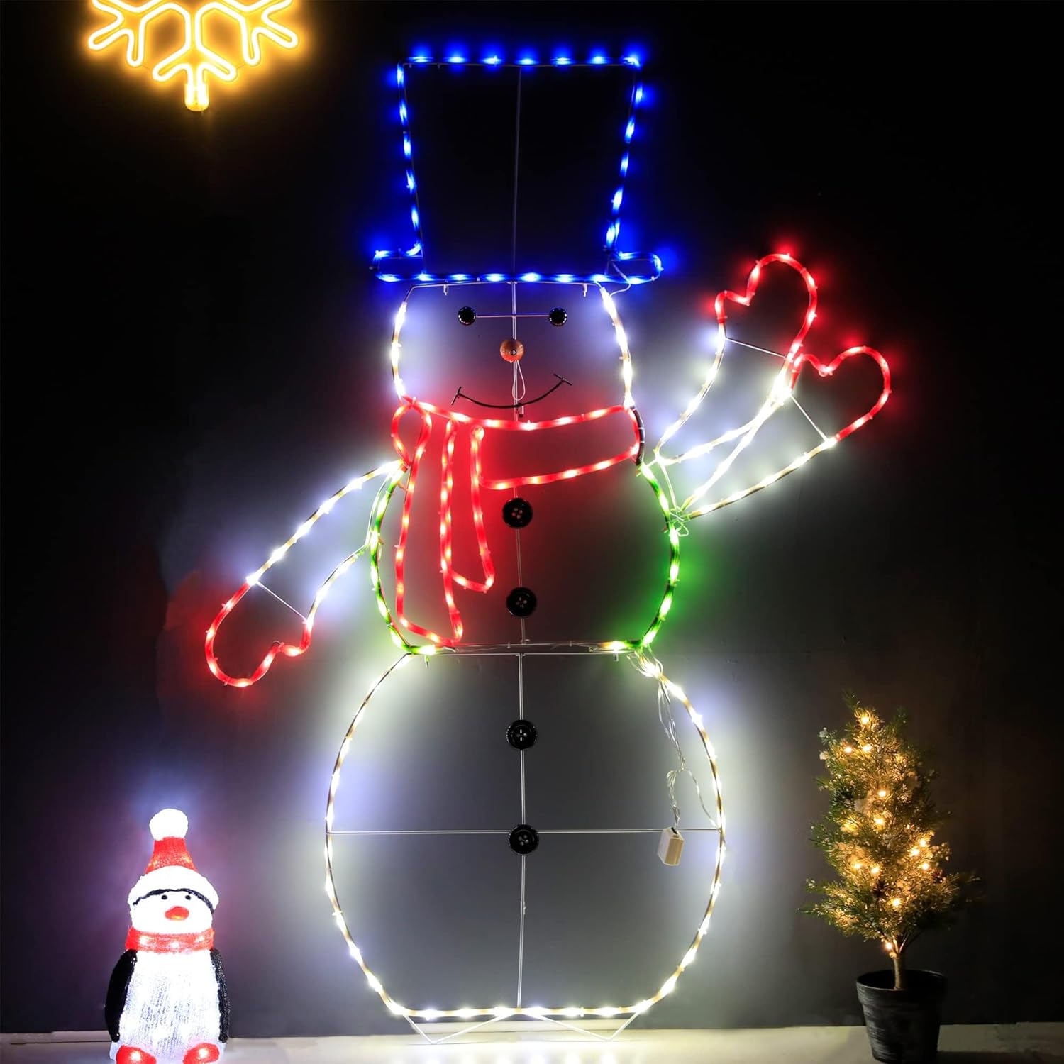 5FT 195 LED Christmas Snowman Light, Light up Snowman Neon Sign Animated Christmas Decoration for Xmas Outdoor Indoor Lawns Yard Home Garden House Christmas Decoration