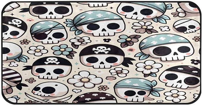 ALAZA Sugar Skull Head Flower Floral Non Slip Kitchen Floor Mat Kitchen Rug for Entryway Hallway Bathroom Living Room Bedroom 39 x 20 inches(1.7' x 3.3')