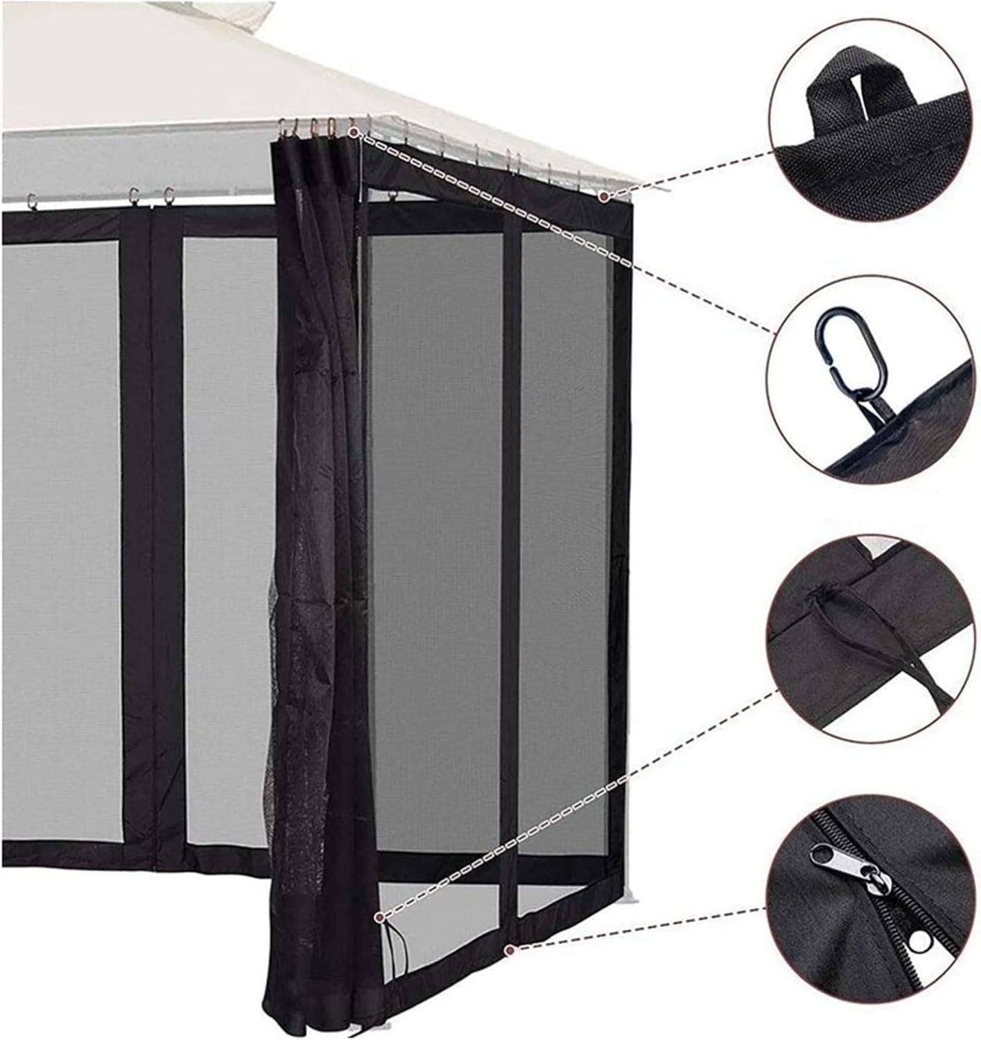 Outdoor Gazebo Netting Universal Canopy Net Screen 4 Door Panel Sidewall Curtain with Zippers for Garden Patio(L300xW300xH210cm)