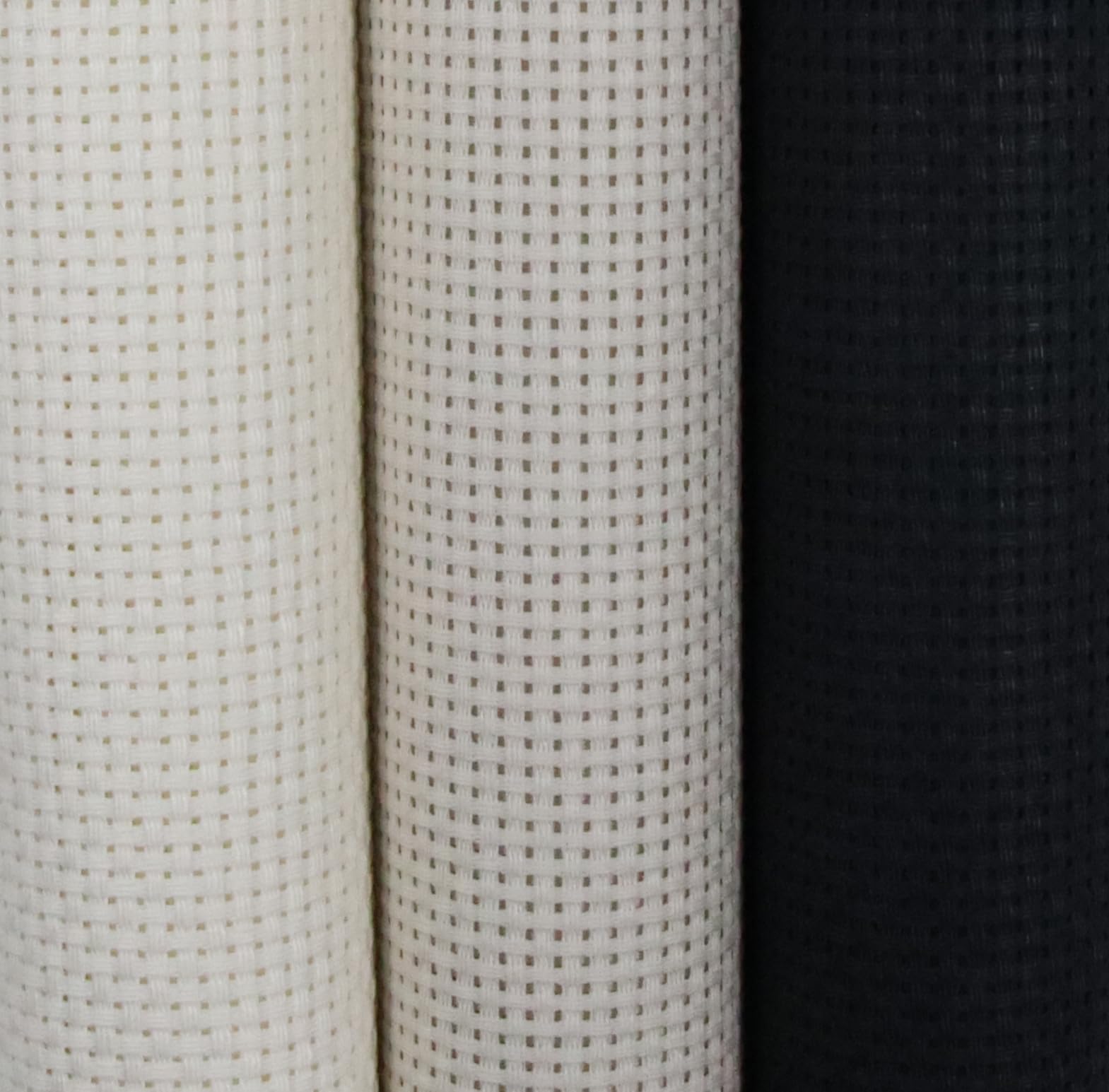 KCS 3 pc of 15" x 18"(38cmx45cm) 11 Count Cross Stitch Cotton Aida Cloth Needlework Rolled Fabric Box,11CT,Antique White+Pearl Grey+Black