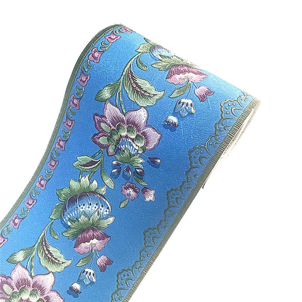 N\B Blue Nb Wall Paper Border Self Stick Wall Covering Pvc Floor Borders For Kitchen Bathroom Bedroom Wall Decor Paper, Lantern Flowers 10Cm By 5Meters (Blue)