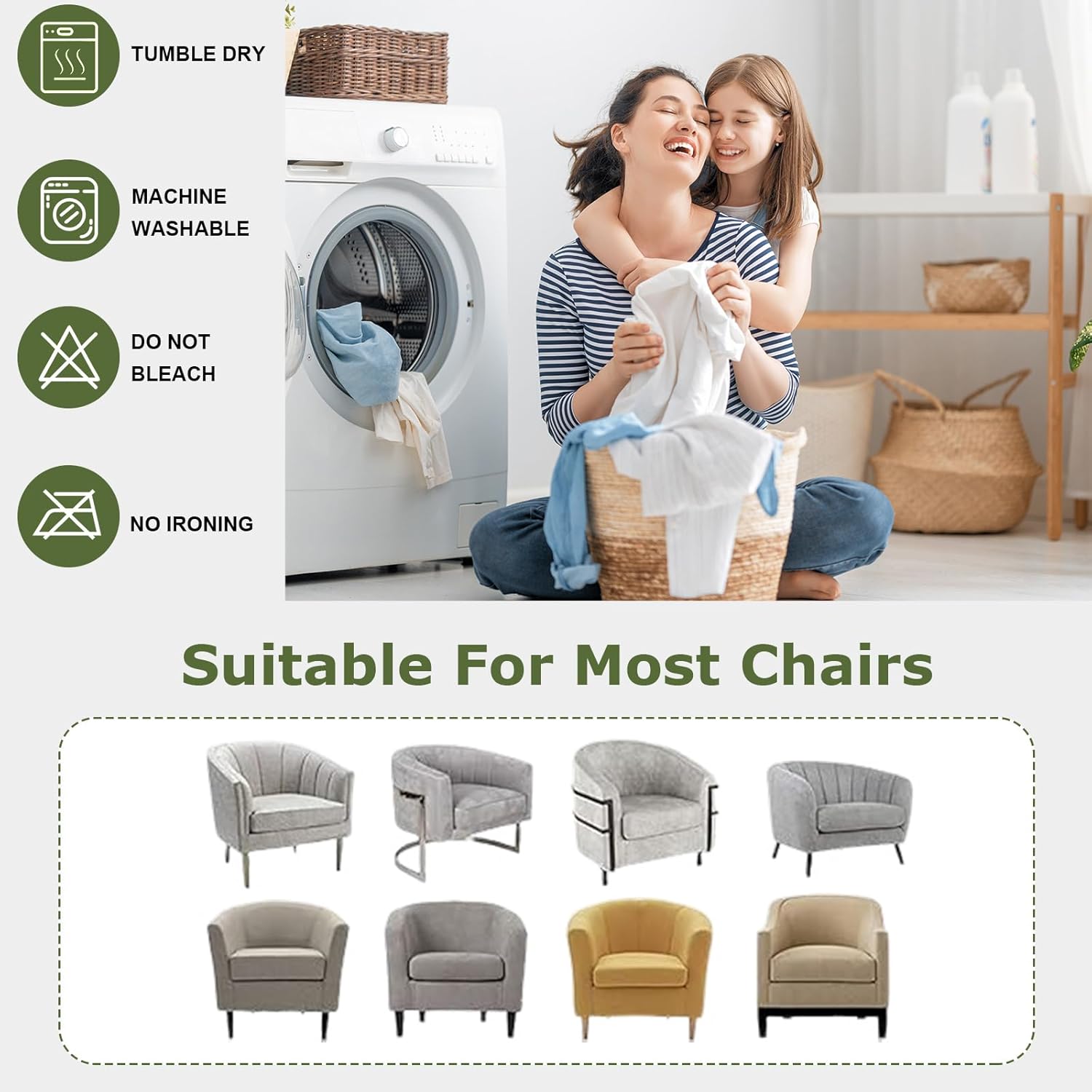 HAOYONG 2 Piece Club Chair Slipcover Stretch Barrel Chair Covers Solid Tub Chair Slipcovers Soft Round Armchair Covers Removable Couch Furniture Protector Cover for Living Room